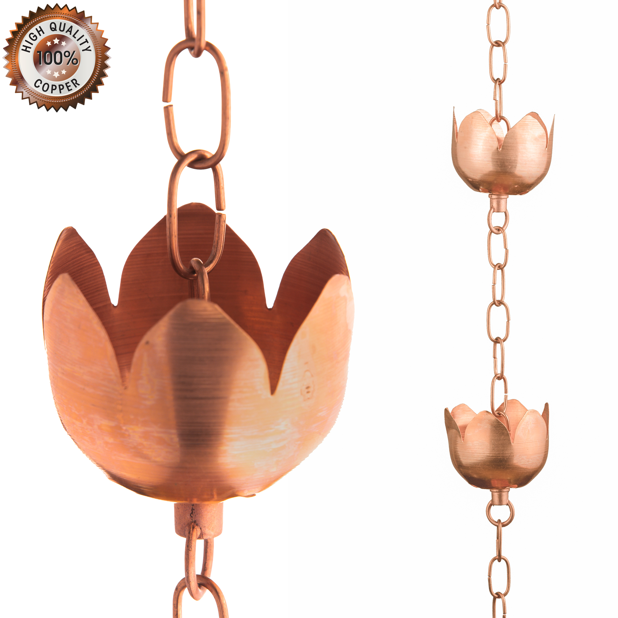 Marrgon Copper Rain Chain - Tulip Style Cups