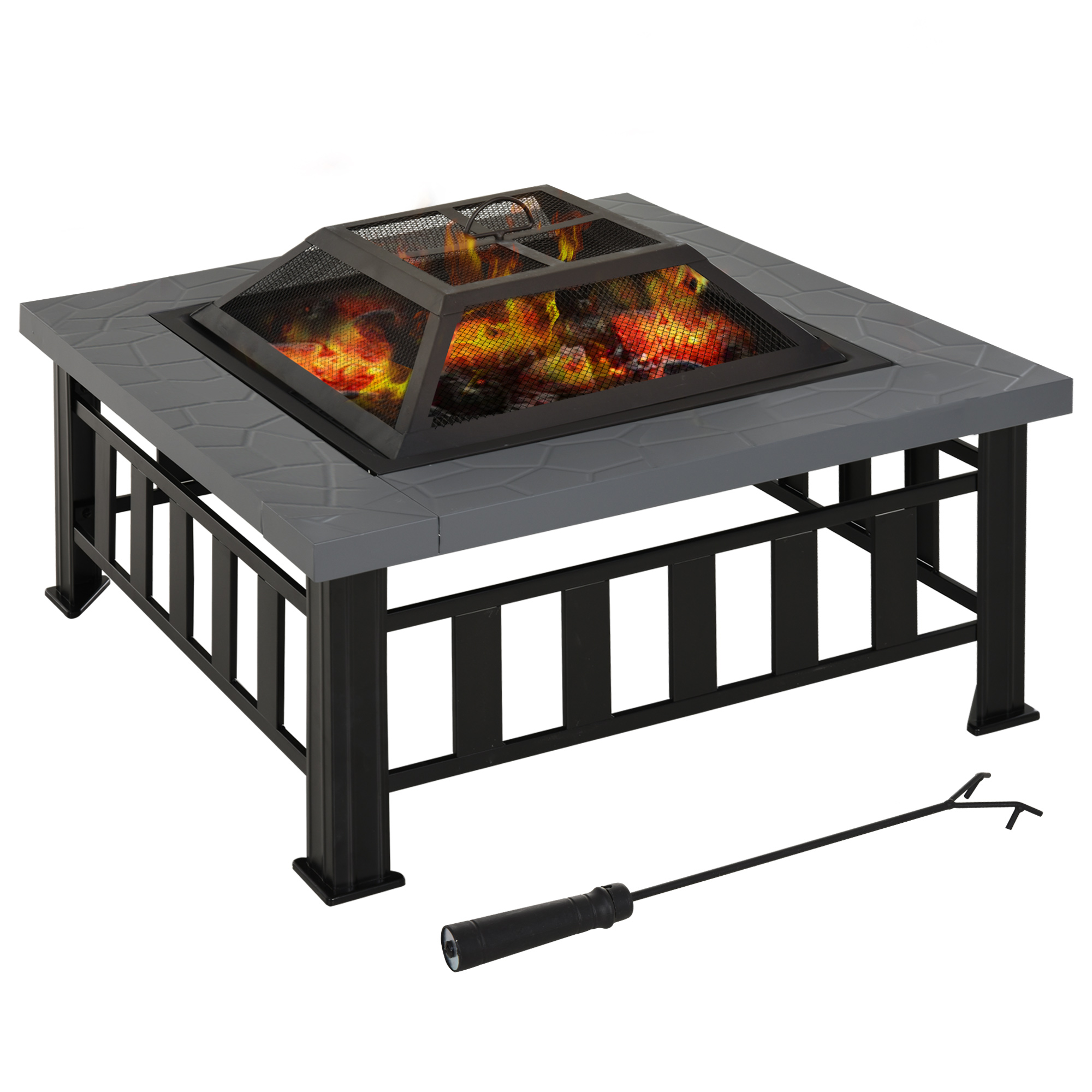 34" Outdoor Square Fire Pit with Spark Screen, Black