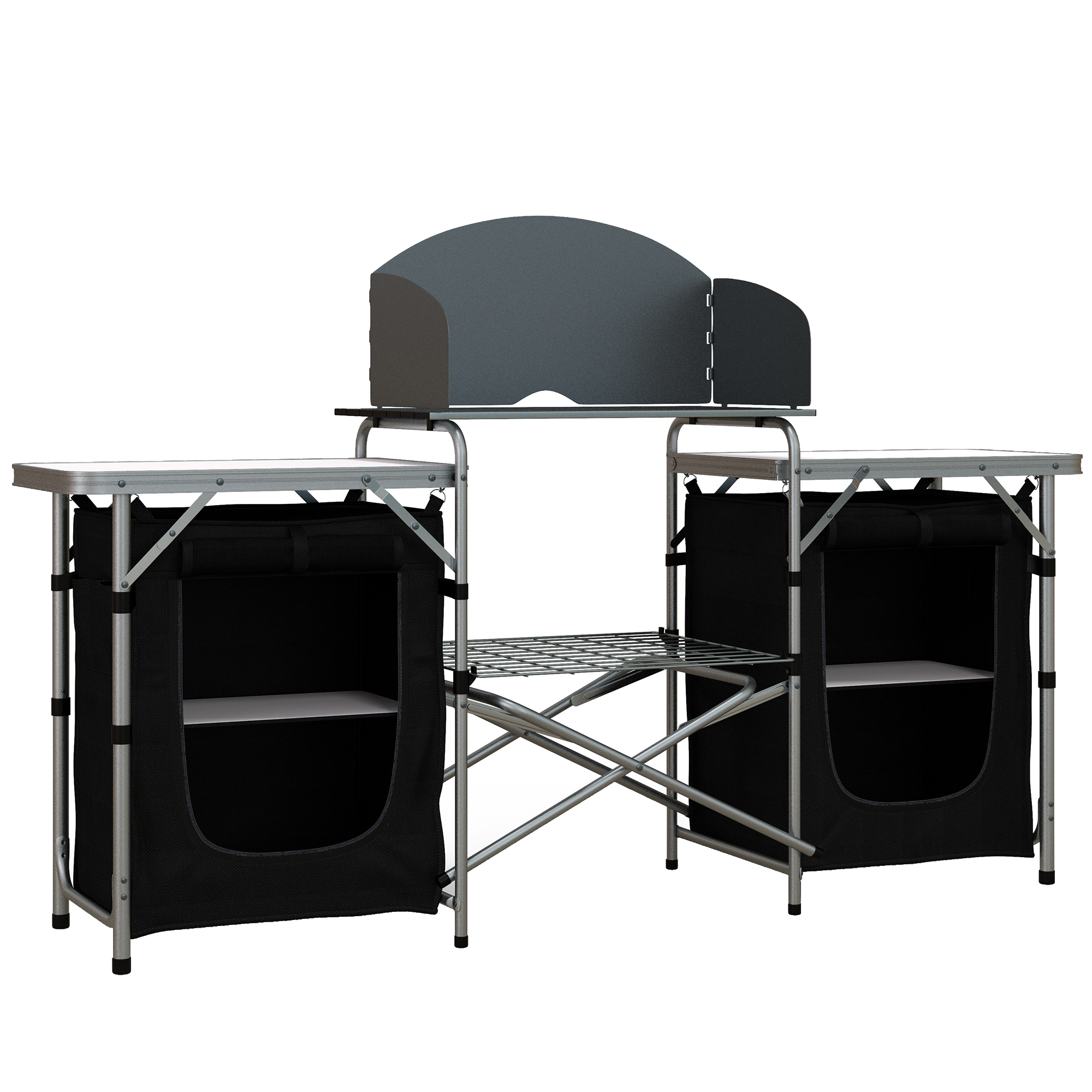 Folding Aluminum Camping Kitchen Table with Windshield