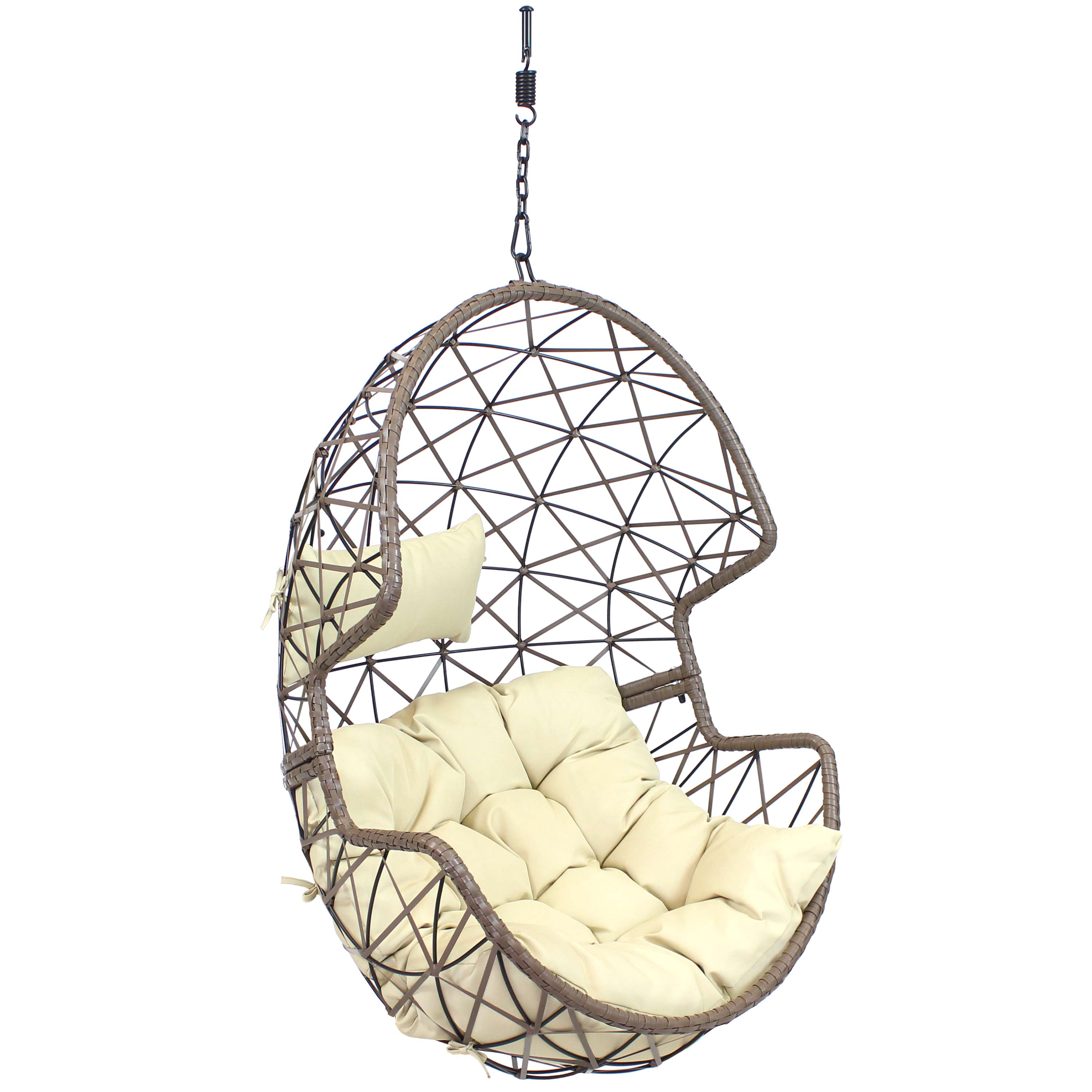 Lorelei Basket Hanging Egg Chair with Cushions - Beige