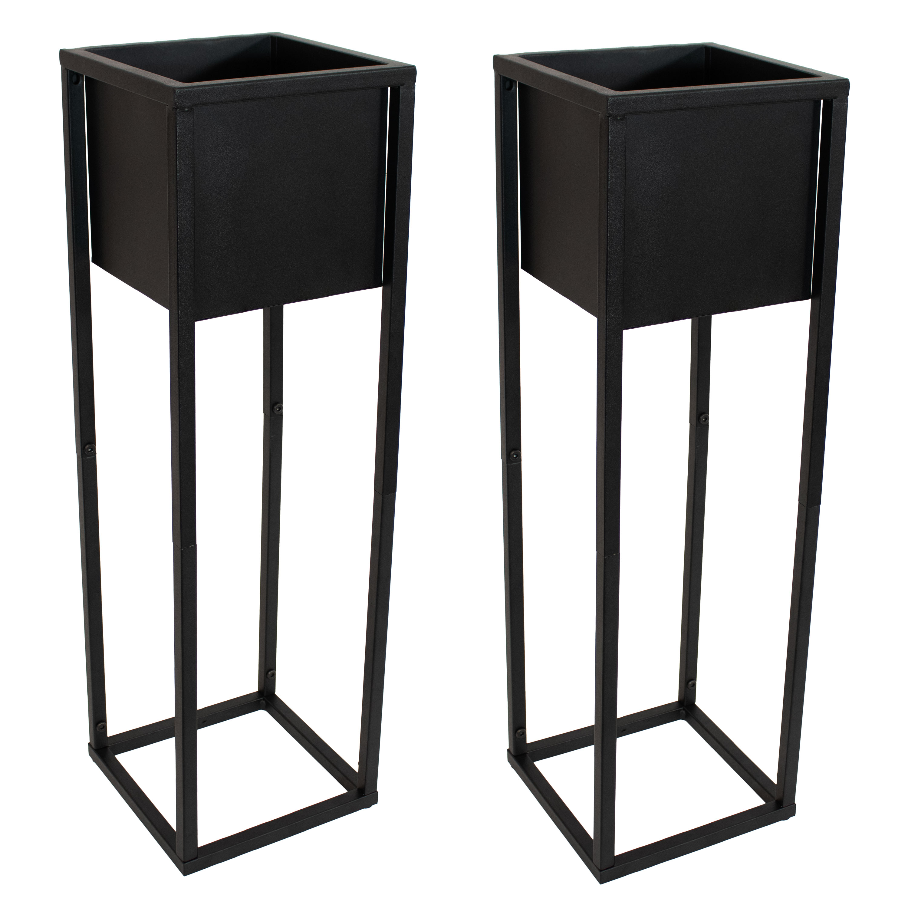 27 in Modern Simplicity Outdoor Elevated Planter - Black 2Pk