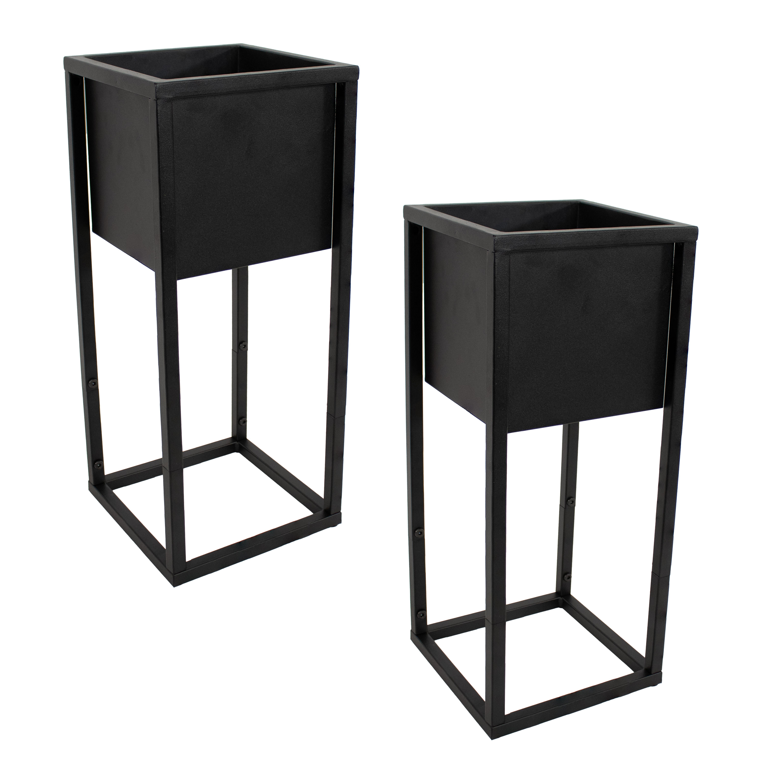 20 in Modern Simplicity Outdoor Elevated Planter - Black 2Pk