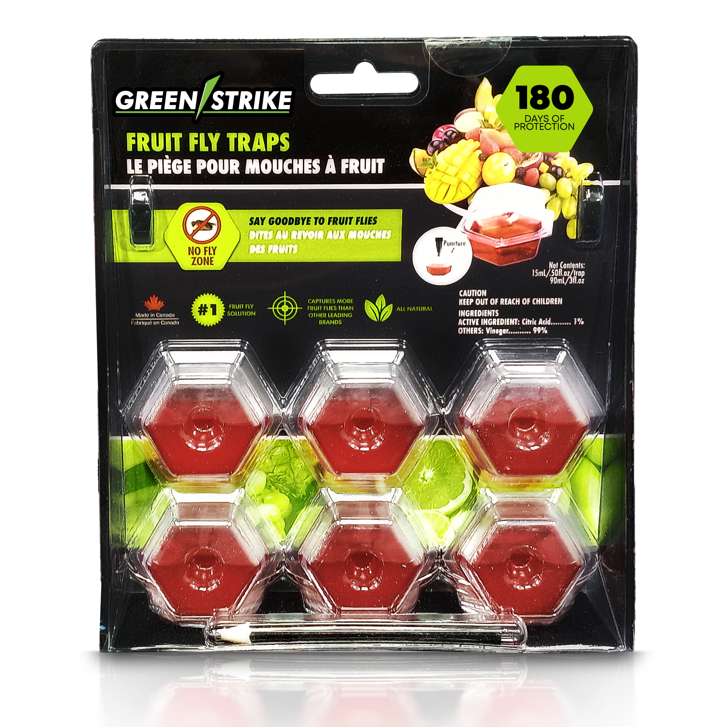 GREENSTRIKE Prefilled Fruit Fly Traps - 6 Pack