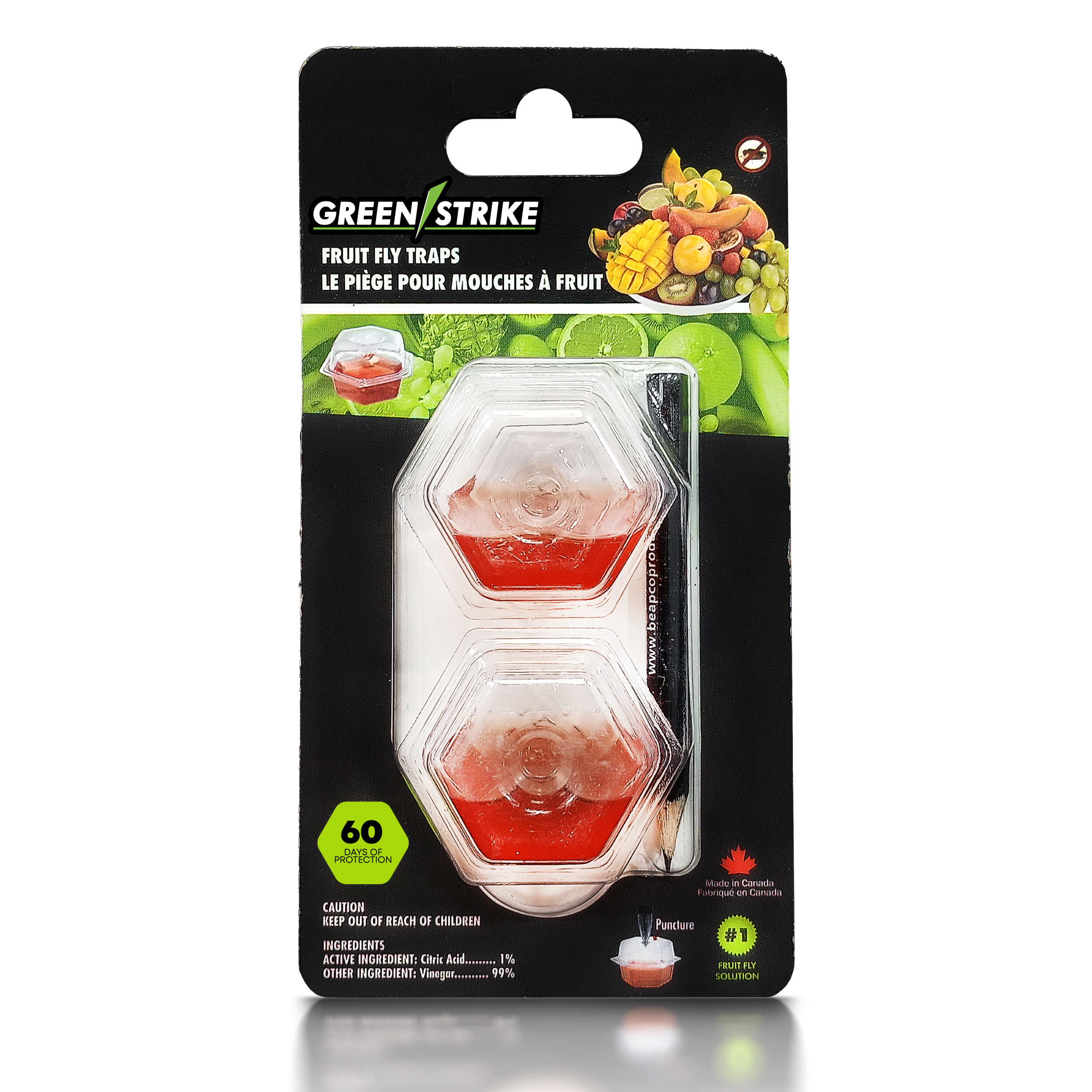 GREENSTRIKE Prefilled Fruit Fly Traps - 2 Pack