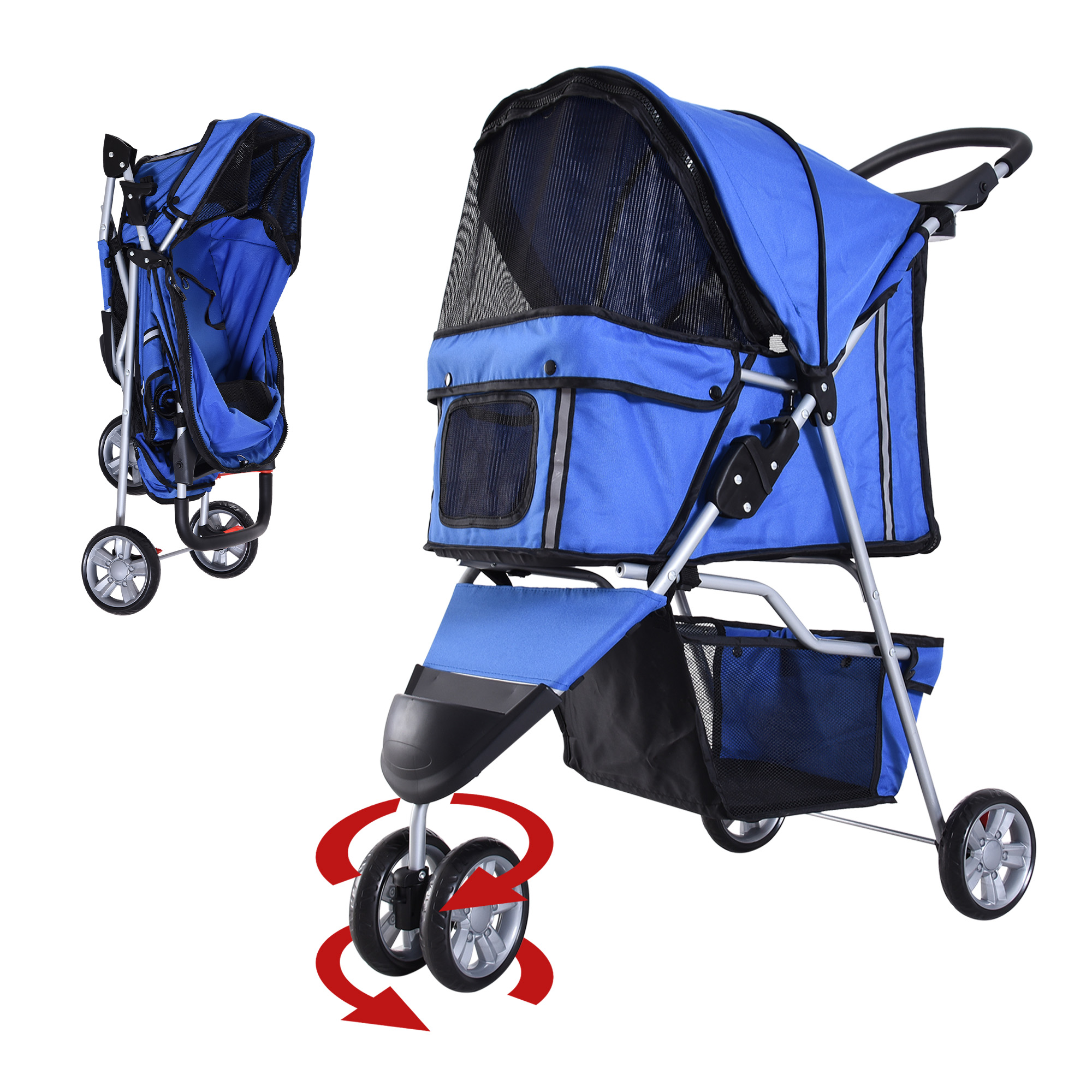 Deluxe 3 Wheels Pet Stroller Gray