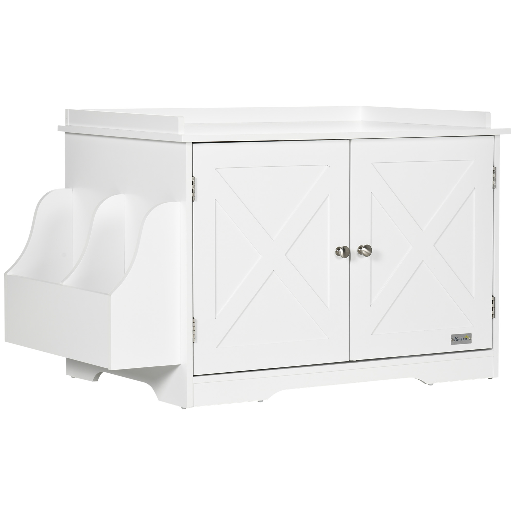 Cat Litter Box Enclosure Side Table with Storage, White