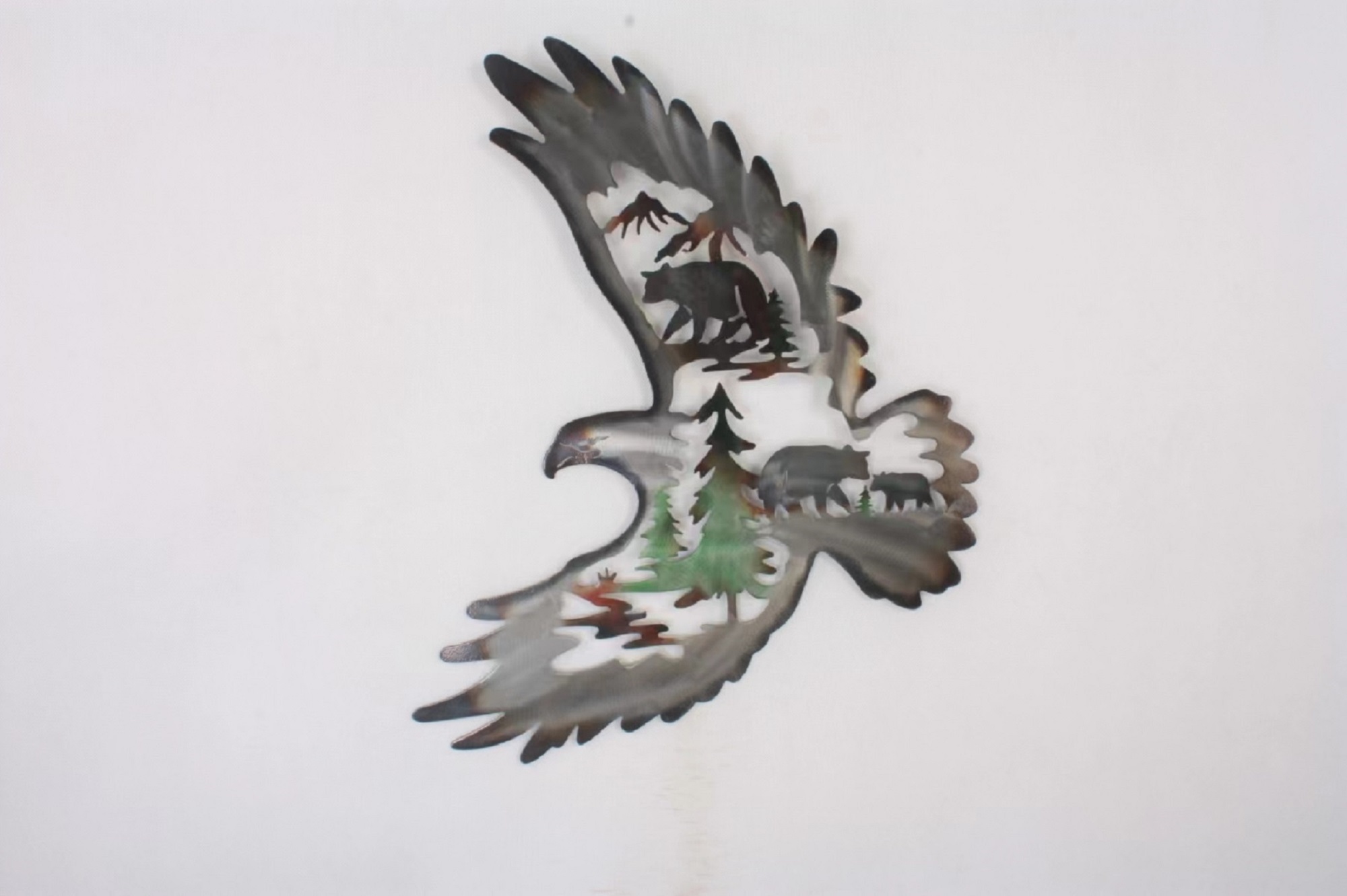 Alpine Sovereign: Majestic Eagle and Bears Metal Wall Art