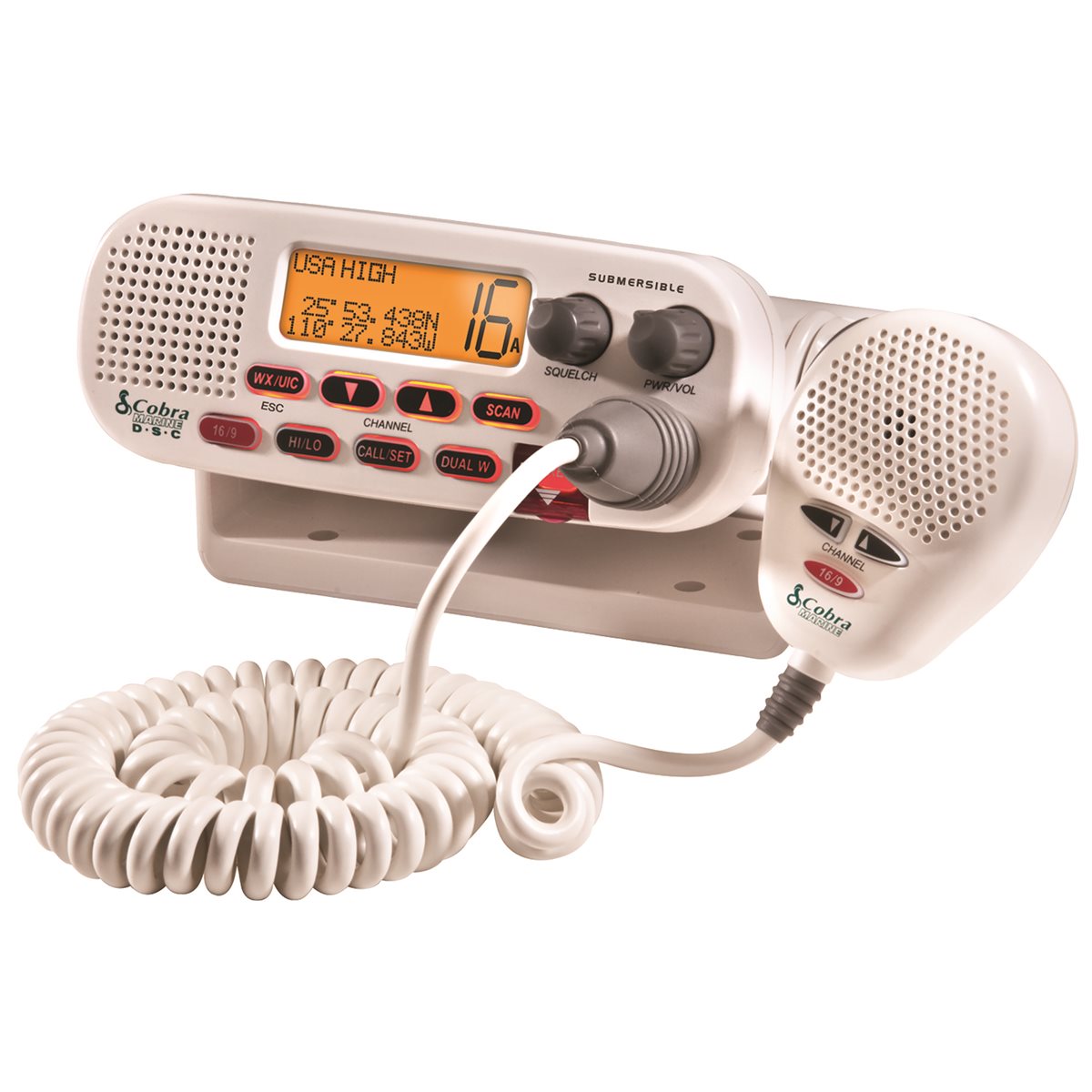 Cobra 25 Watt FIX Mount VHF Marine Radio White