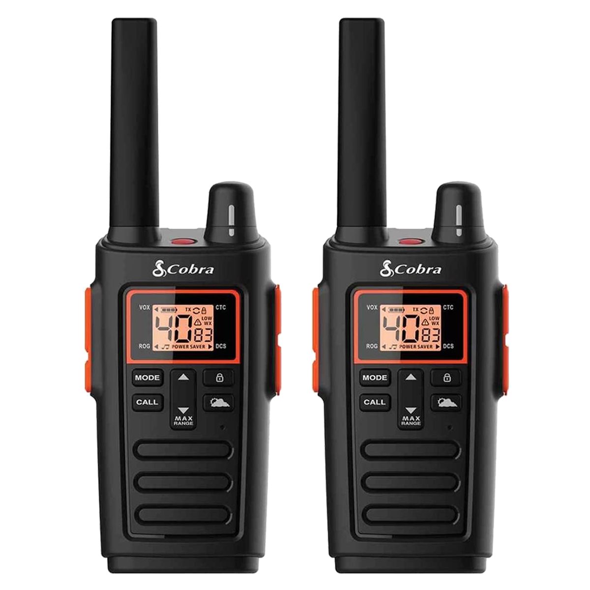 Cobra RX380 2Pk Walkie Talkies 32 Mile Range Black/Orange