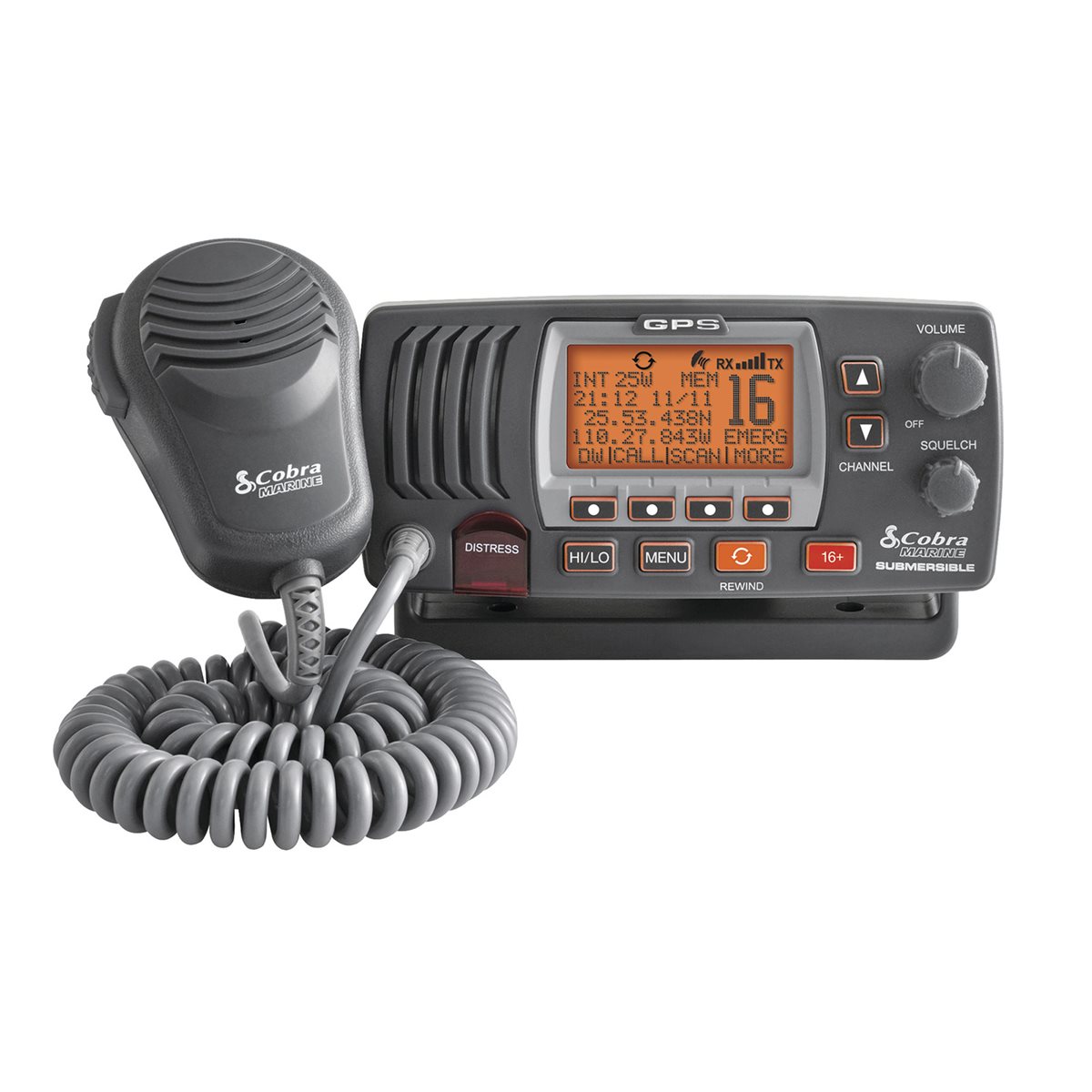 Cobra 25 Watt FIX Mount VHF Marine Radio GPS - Black