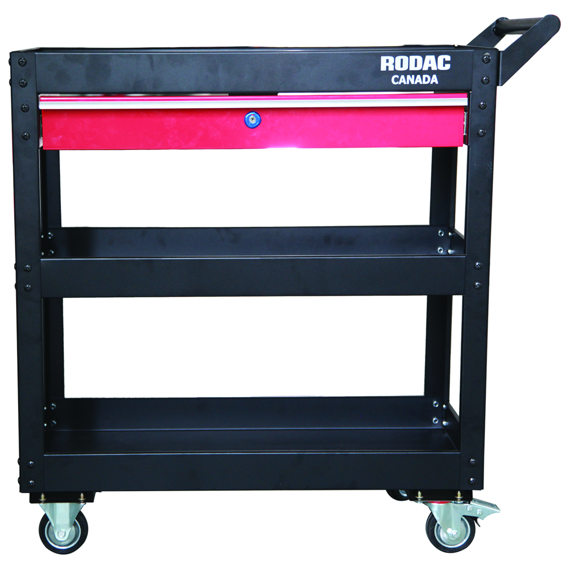 RODAC 3-Tier Tool Cart with Ball-Bearing Drawer, Heavy-Duty