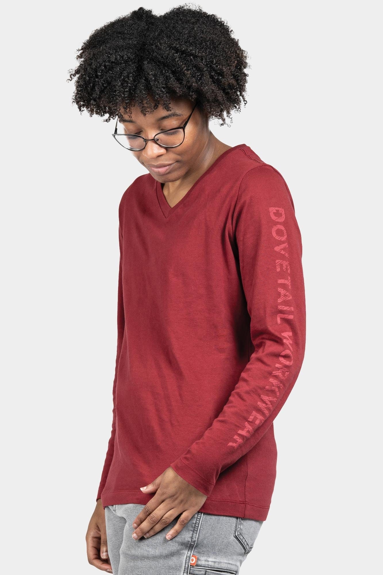 LONG SLEEVE V-NECK TEE CURRANT