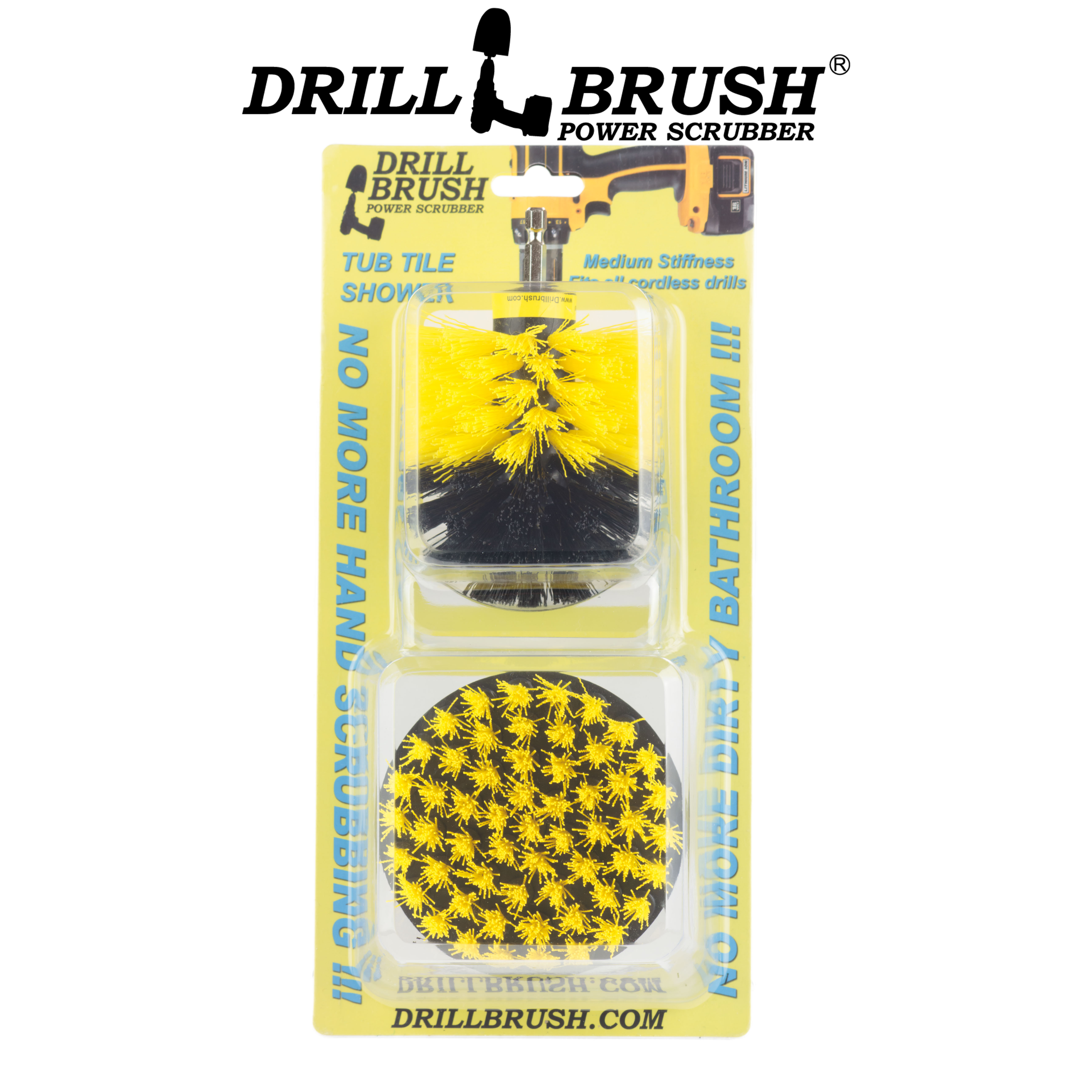 Drillbrush 2 Piece Shower Power Scrubber Set - Yellow