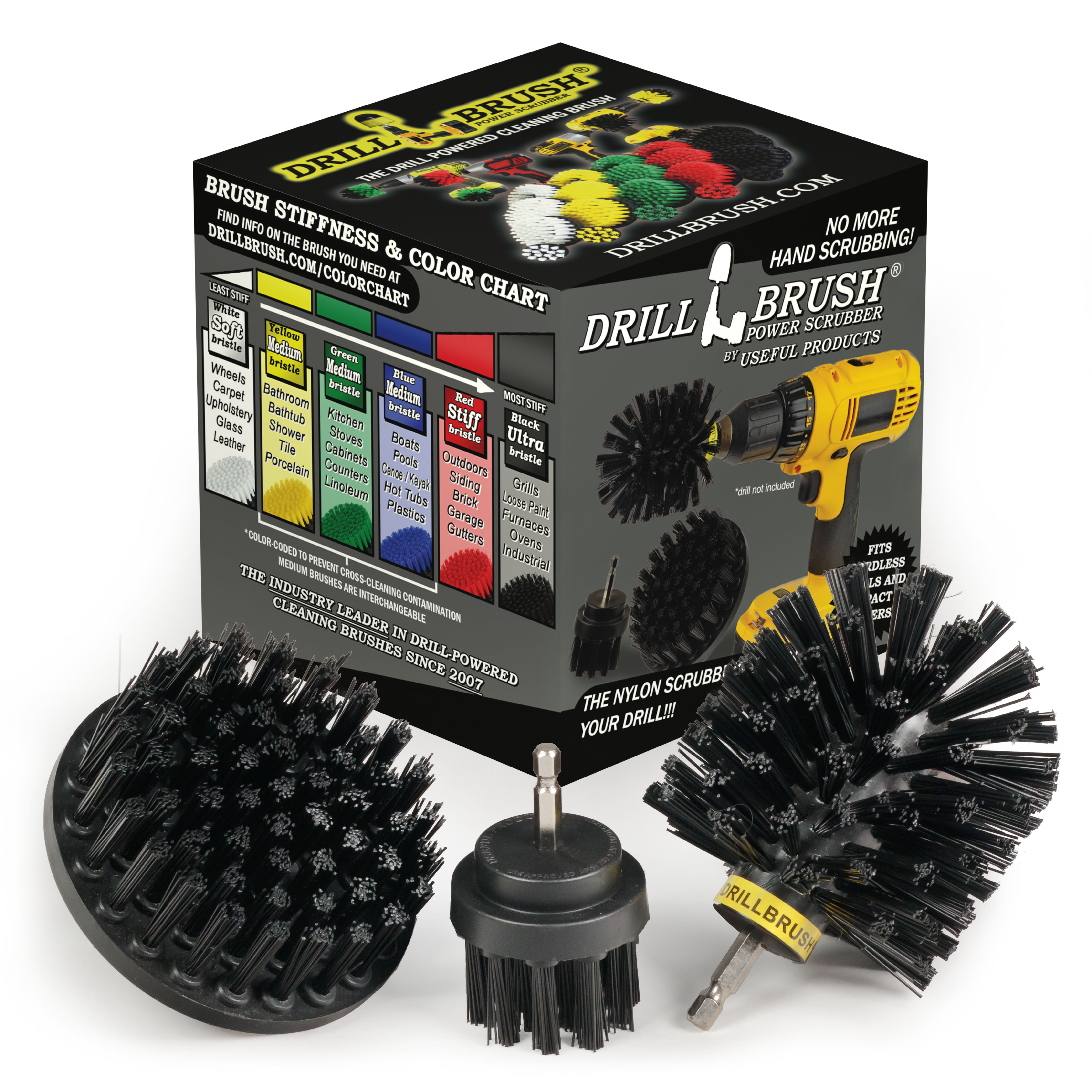 Drillbrush 3 Piece Industrial Cleaning Brush Kit - Black