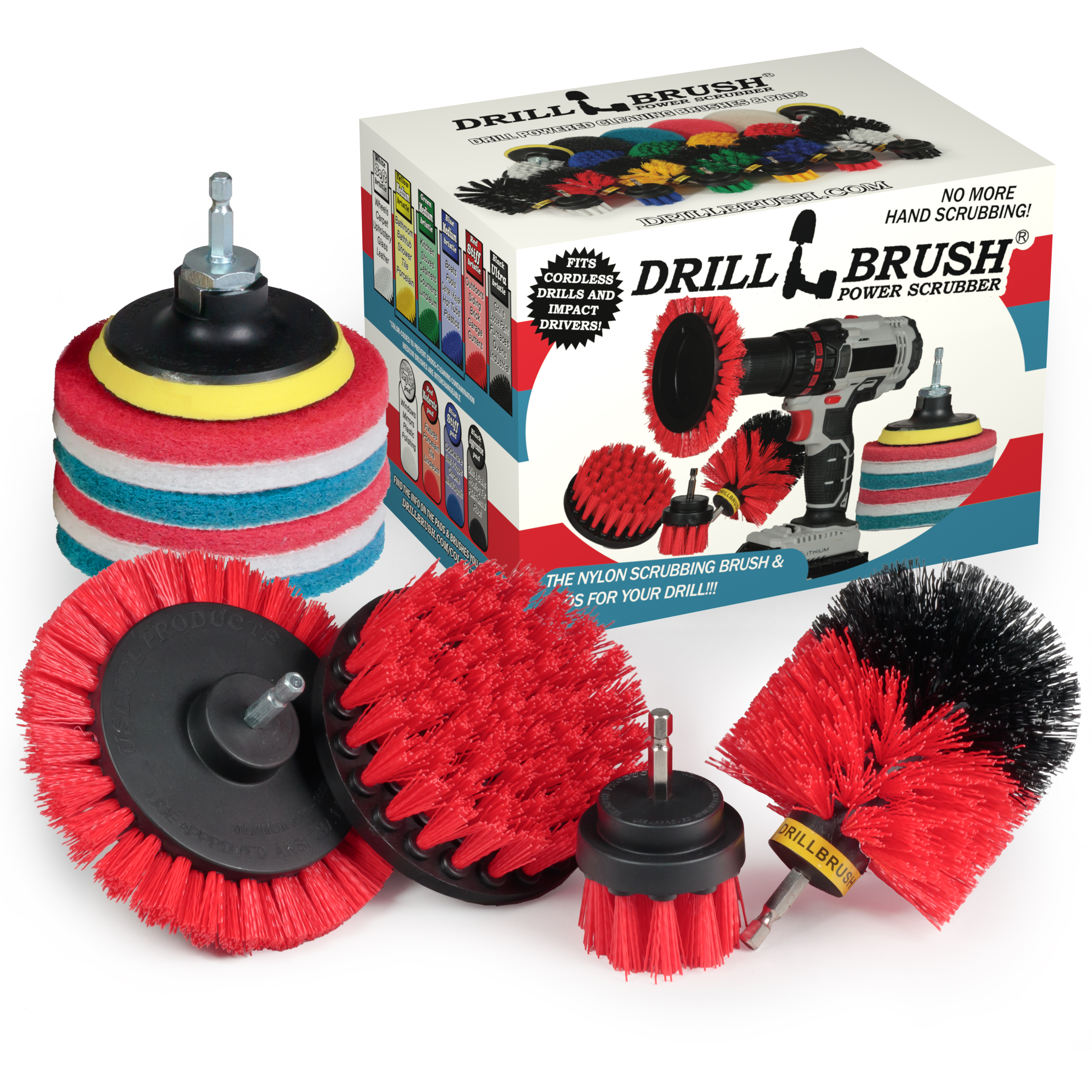 Drillbrush Heavy Duty Scouring Pads and Scrubber Brush Set