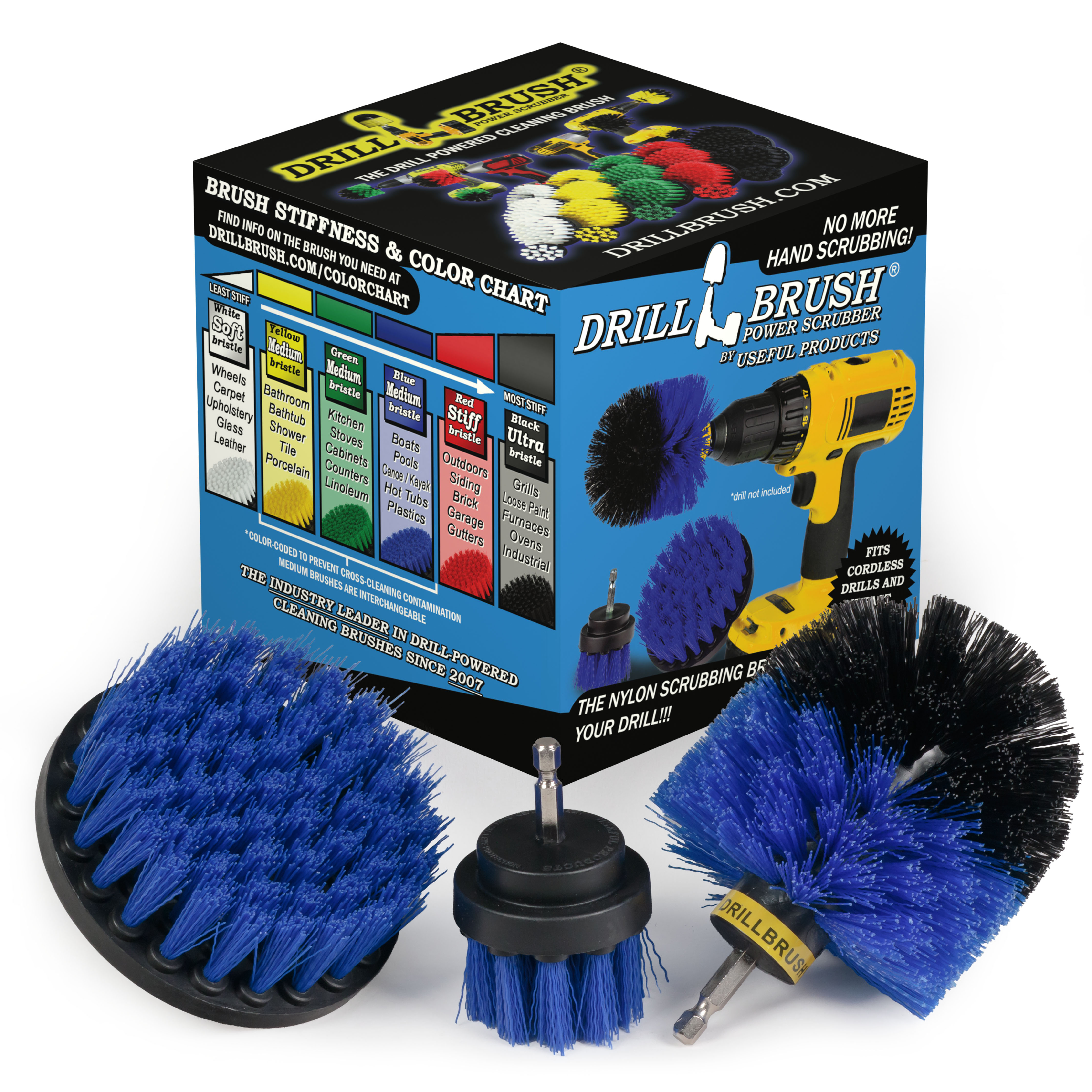 Drillbrush 3 Piece Boat Cleaning Brush Kit - Blue