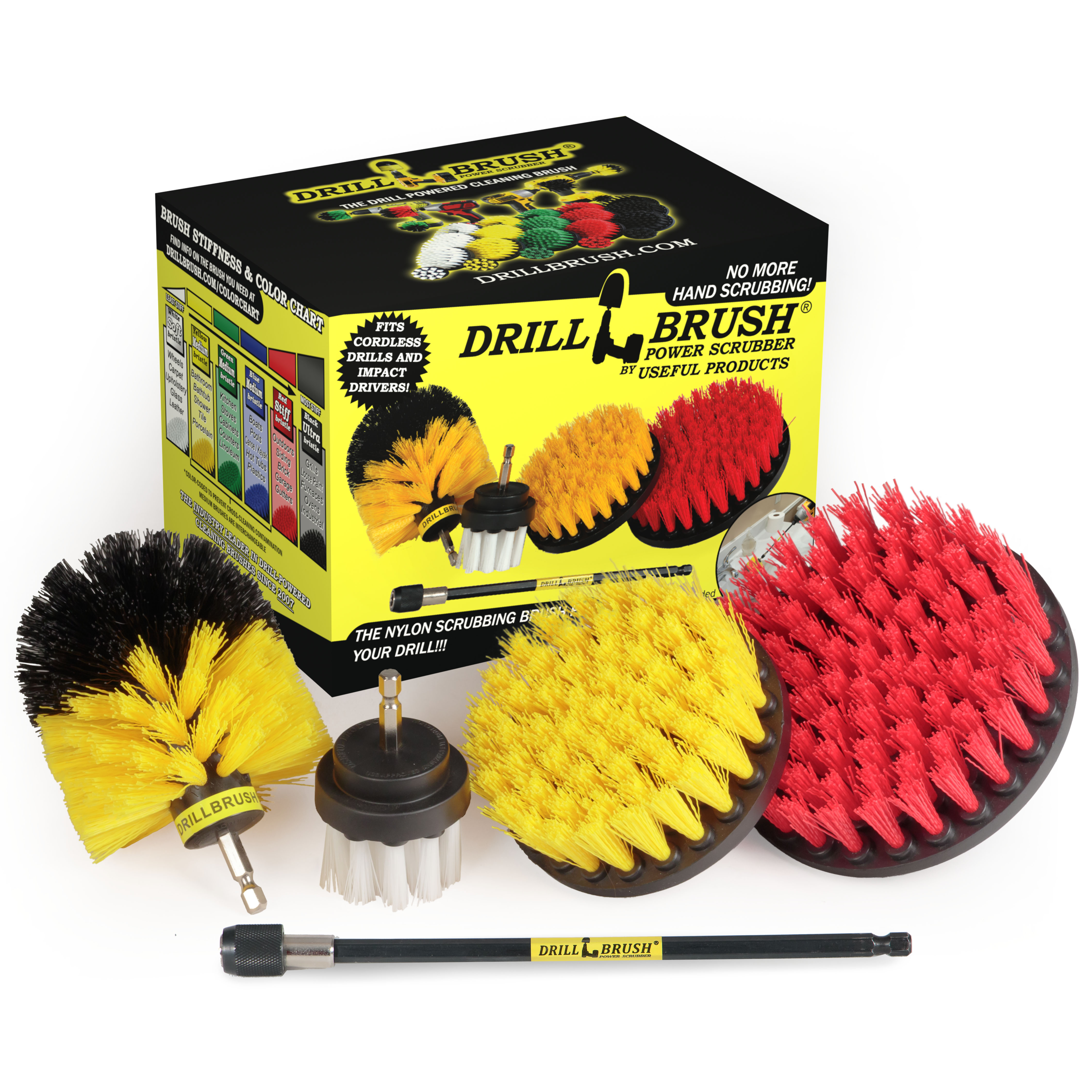 Drillbrush General Scrubbing Brush Kit with 5in Extension