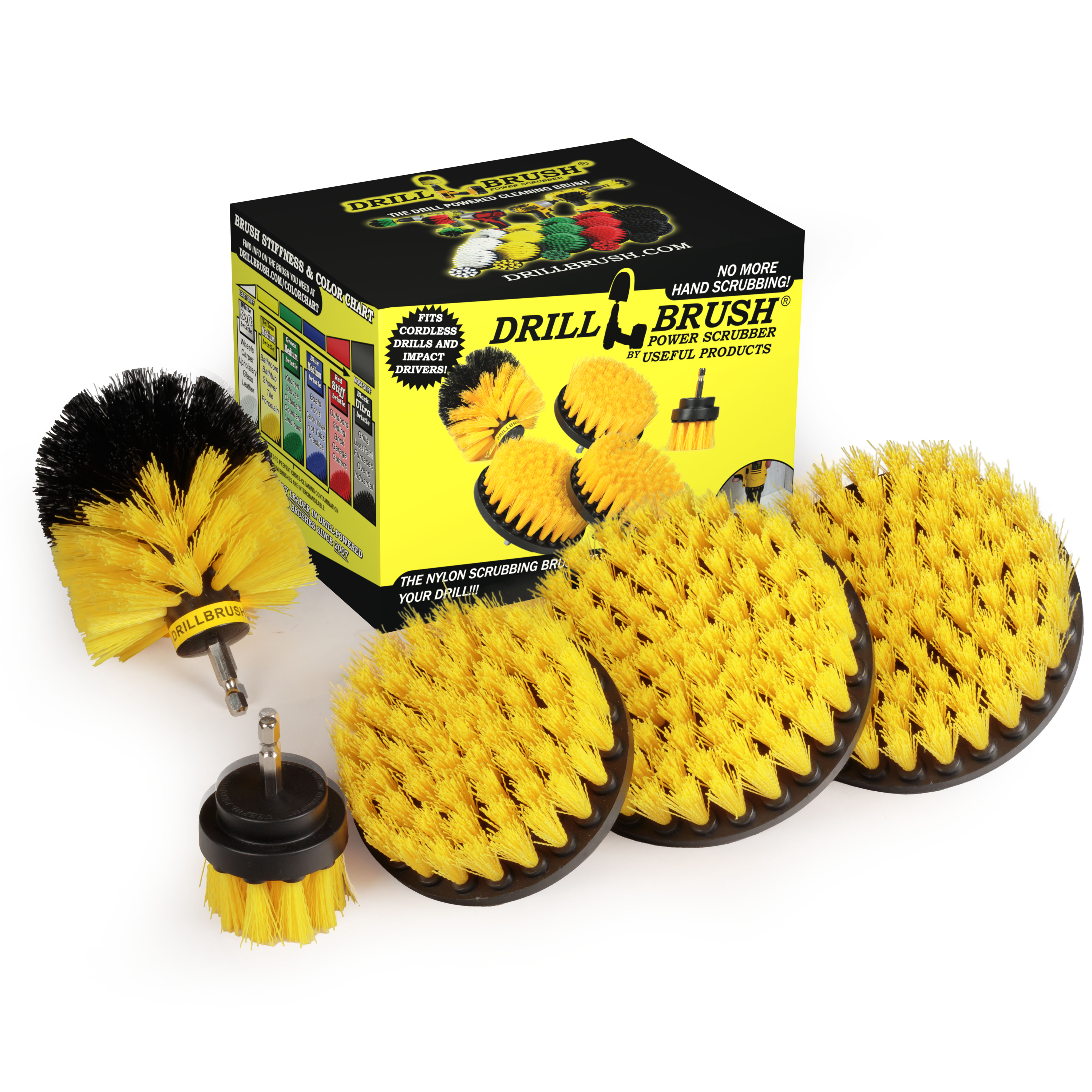 Drillbrush 5 Piece Bathroom Scrubbing Brush Kit - Yellow