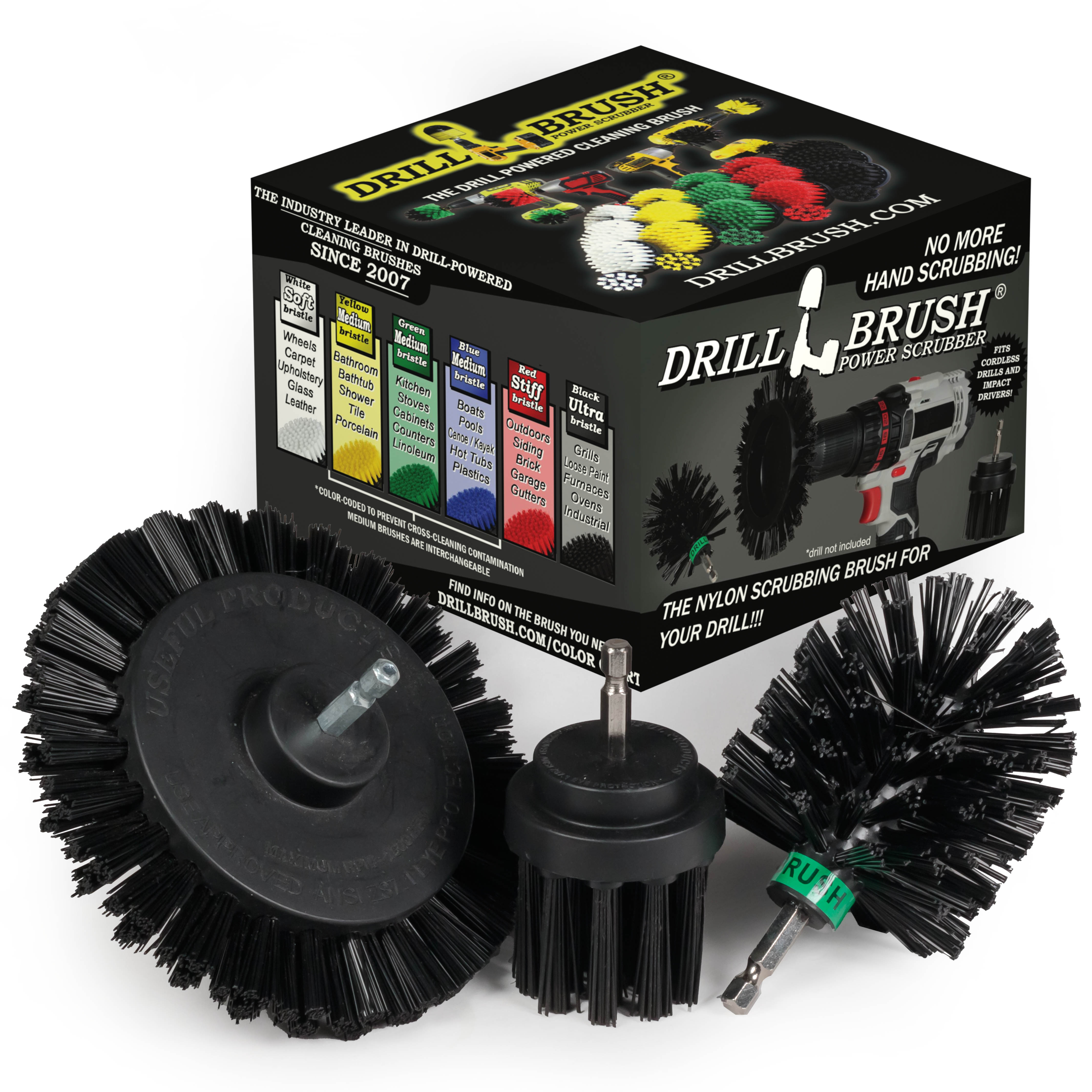 Drillbrush Bristle 3 Piece Industrial Cleaning Kit