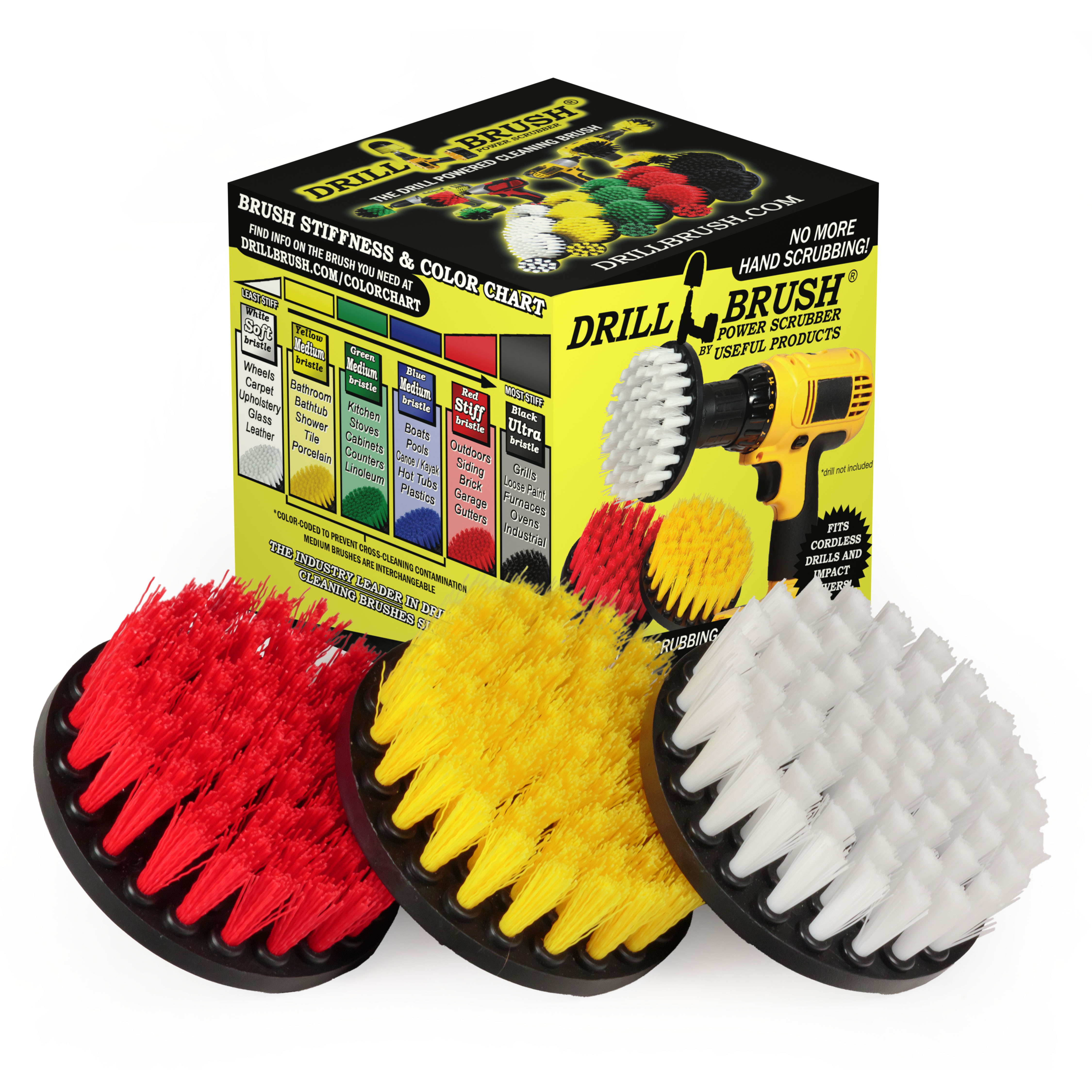 Drillbrush 3 Piece Variety Stiffness 4 Inch Scrub Brush Kit