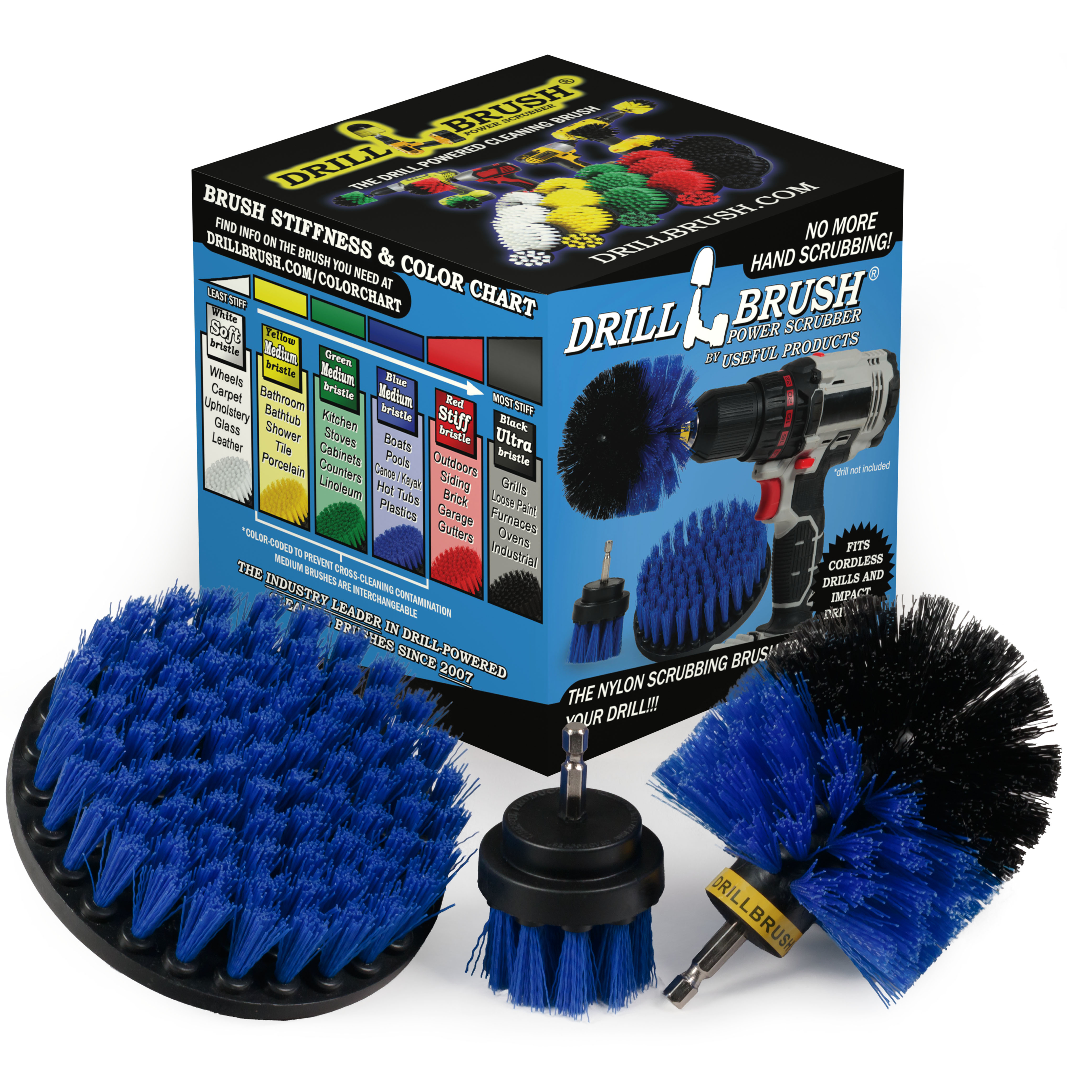 Drillbrush 3 Piece Power Scrubber Kit Cleaning Hulls - Blue