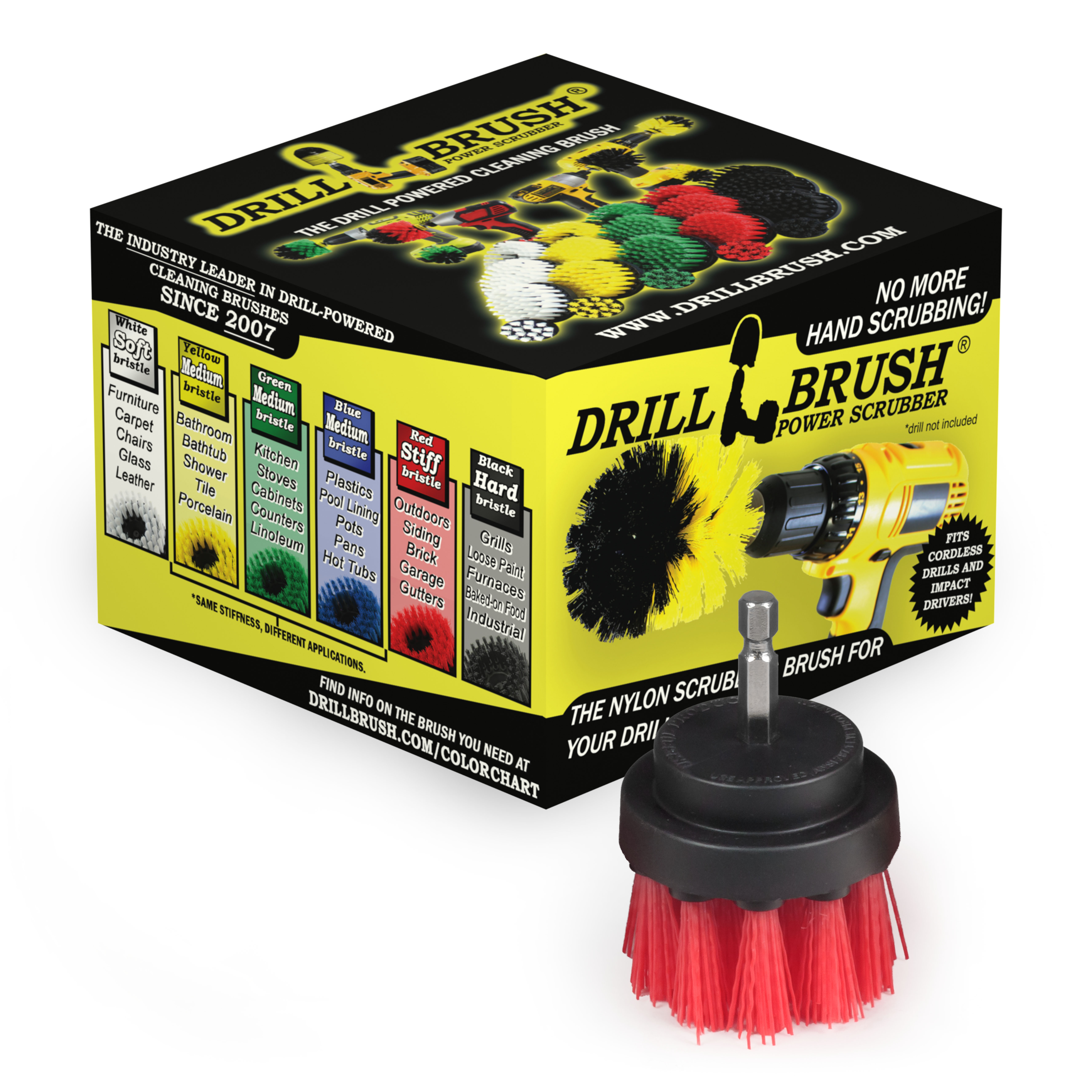 Drillbrush 2 Inch Scrub Brush for Outdoor Patio - Red