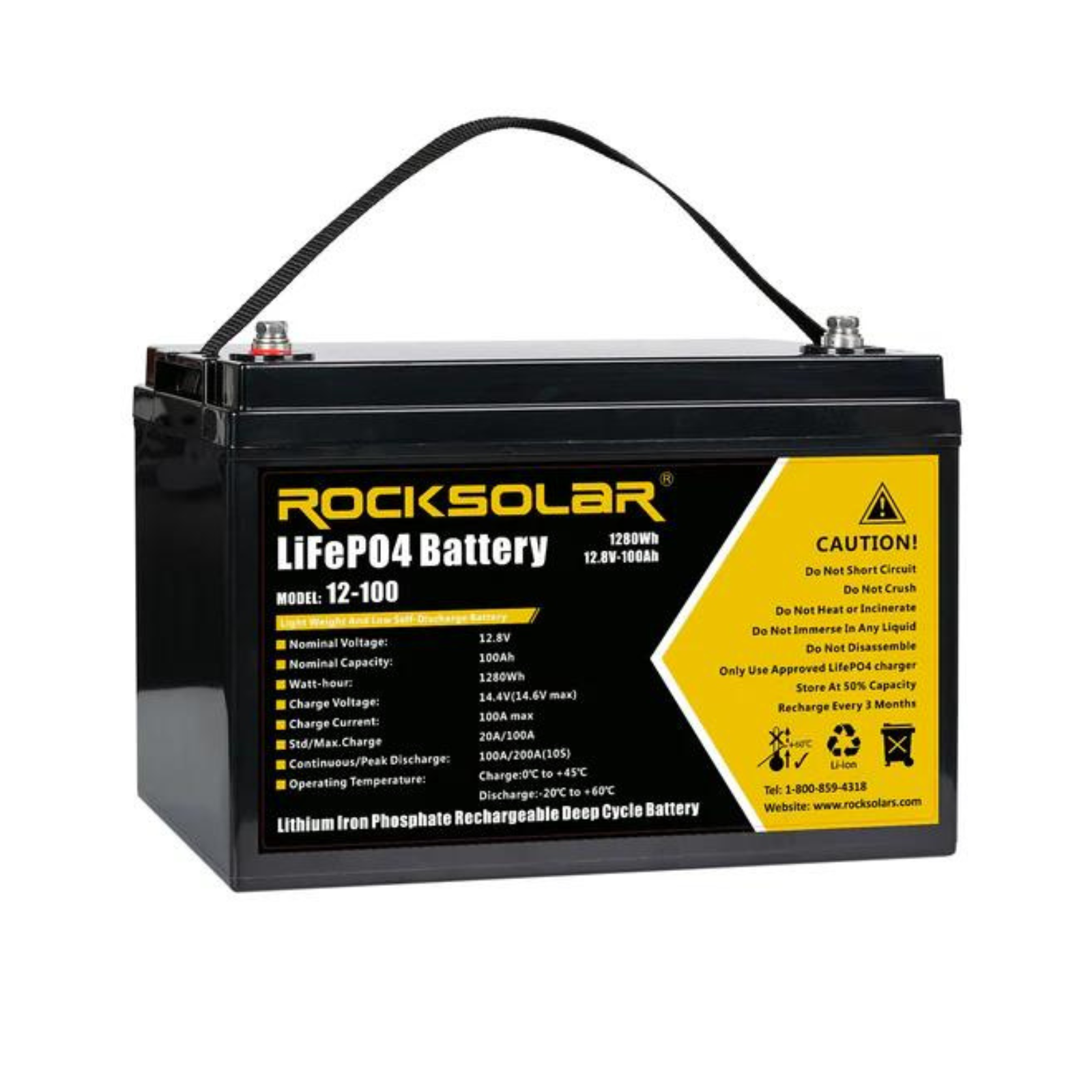 ROCKSOLAR 12V 100Ah Deep Cycle Lithium Battery (LIFEPO4)