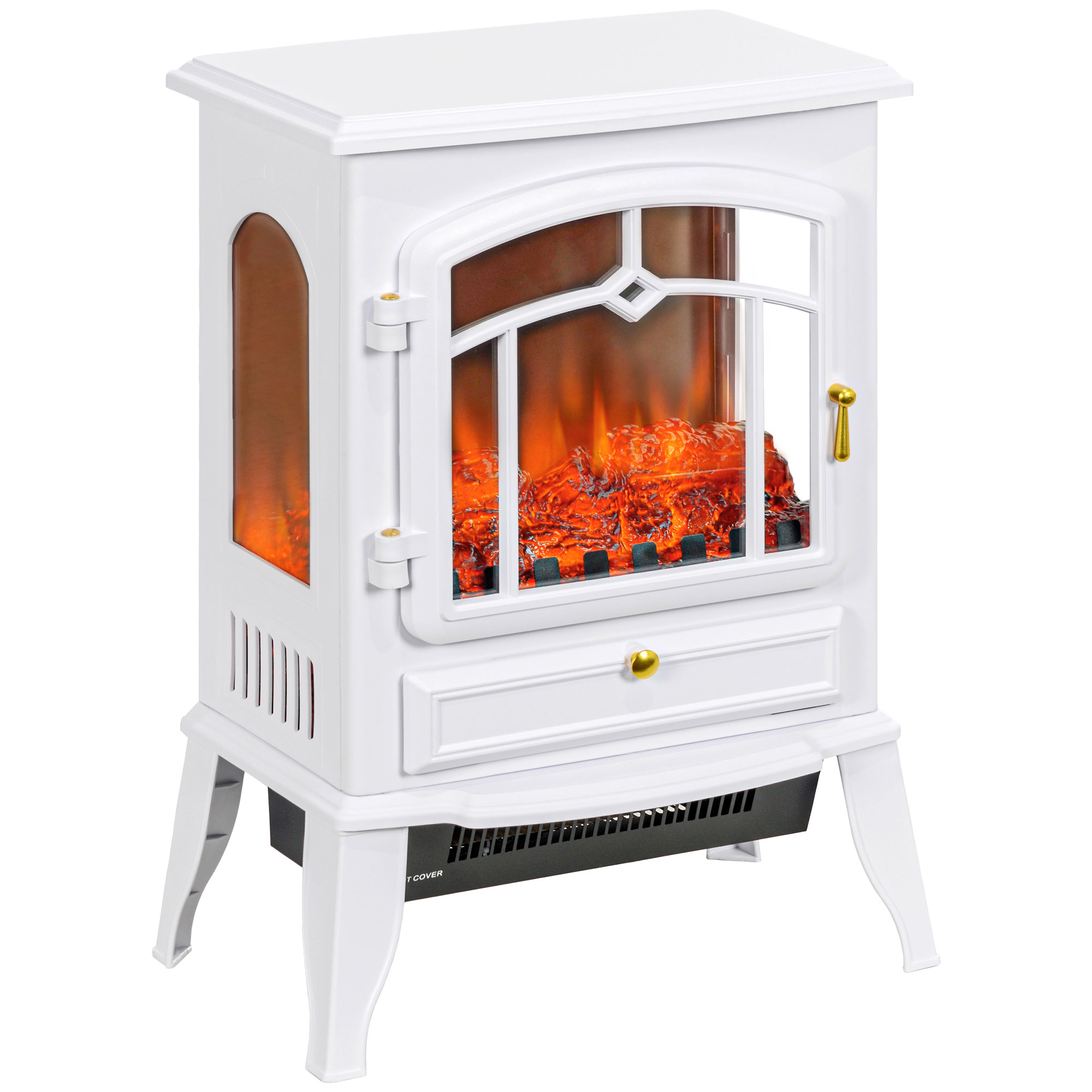 1500W Freestanding Electric Fireplace Stove Heater, White