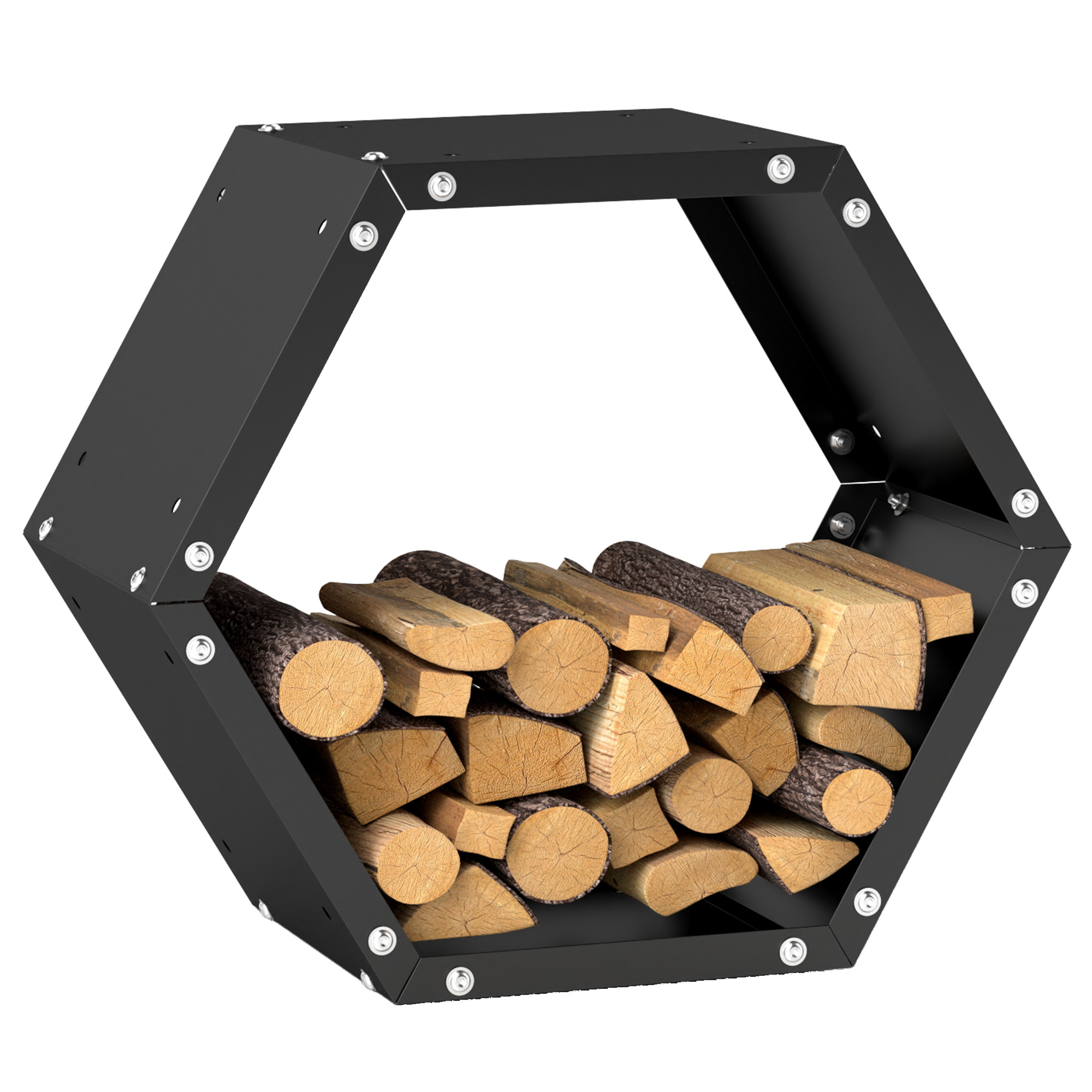 Firewood Rack Hexagon Steel Firewood Log Rack, Black