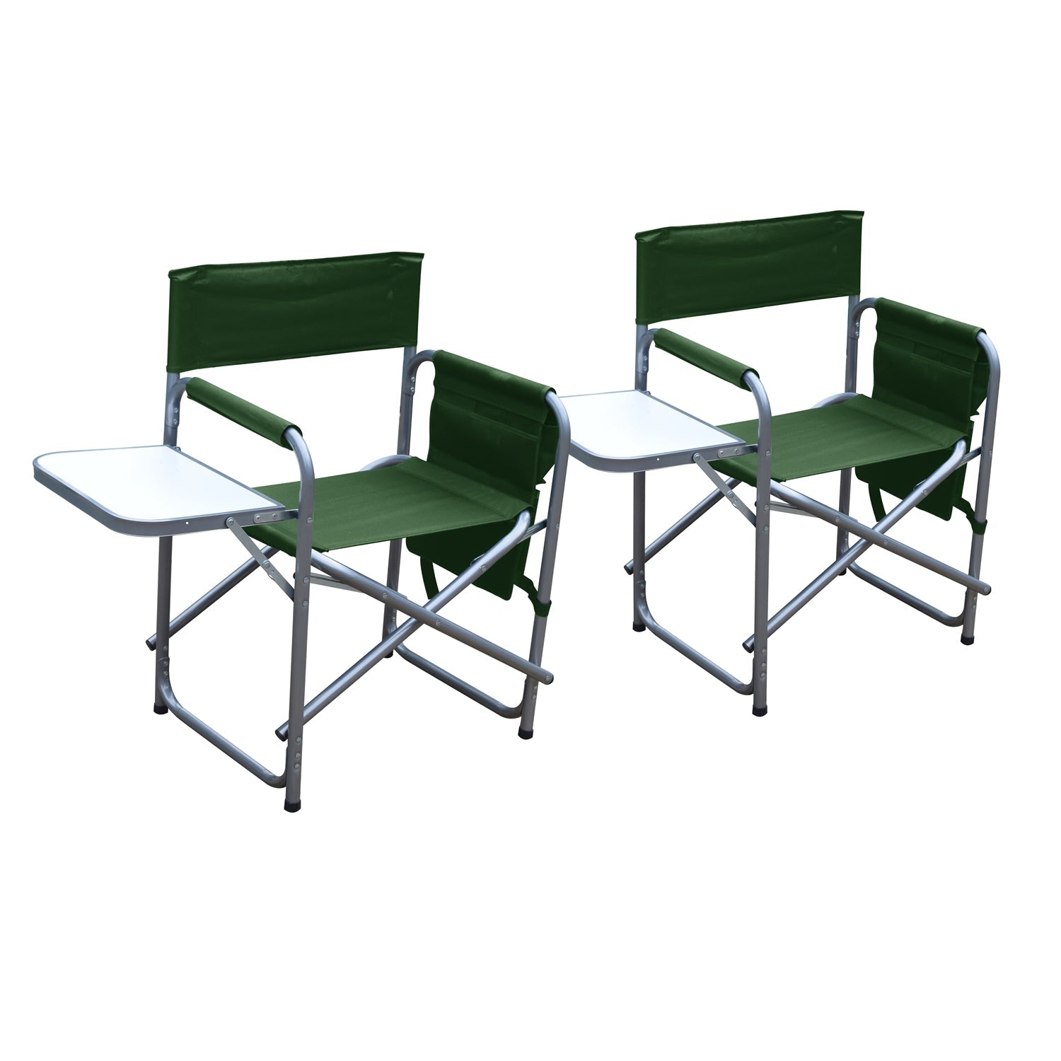 Set of 2 Folding Chairs with Storage Pouch and Tray, Green