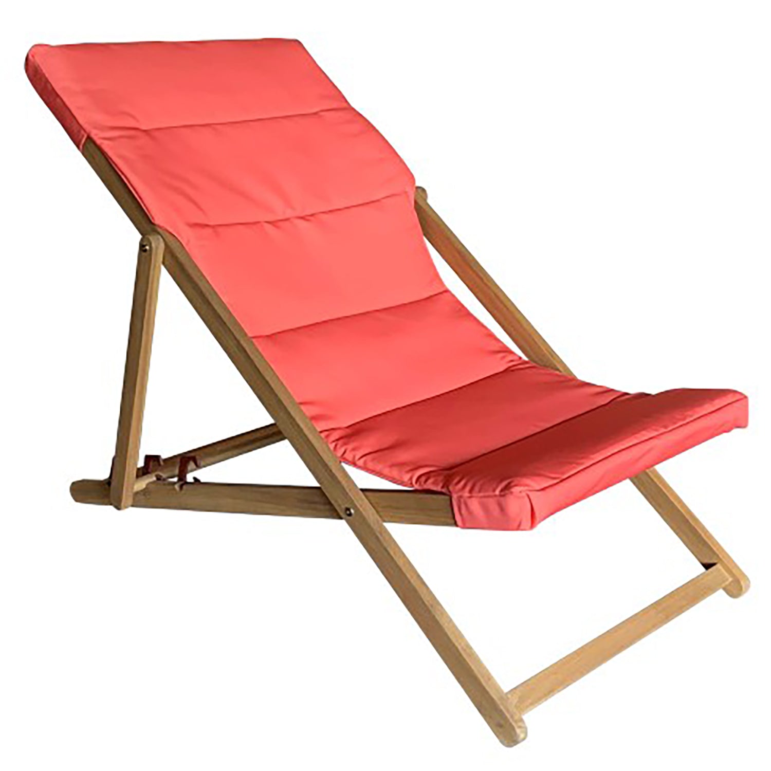 Folding Deck Chair, Acacia Wood Frame, Coral