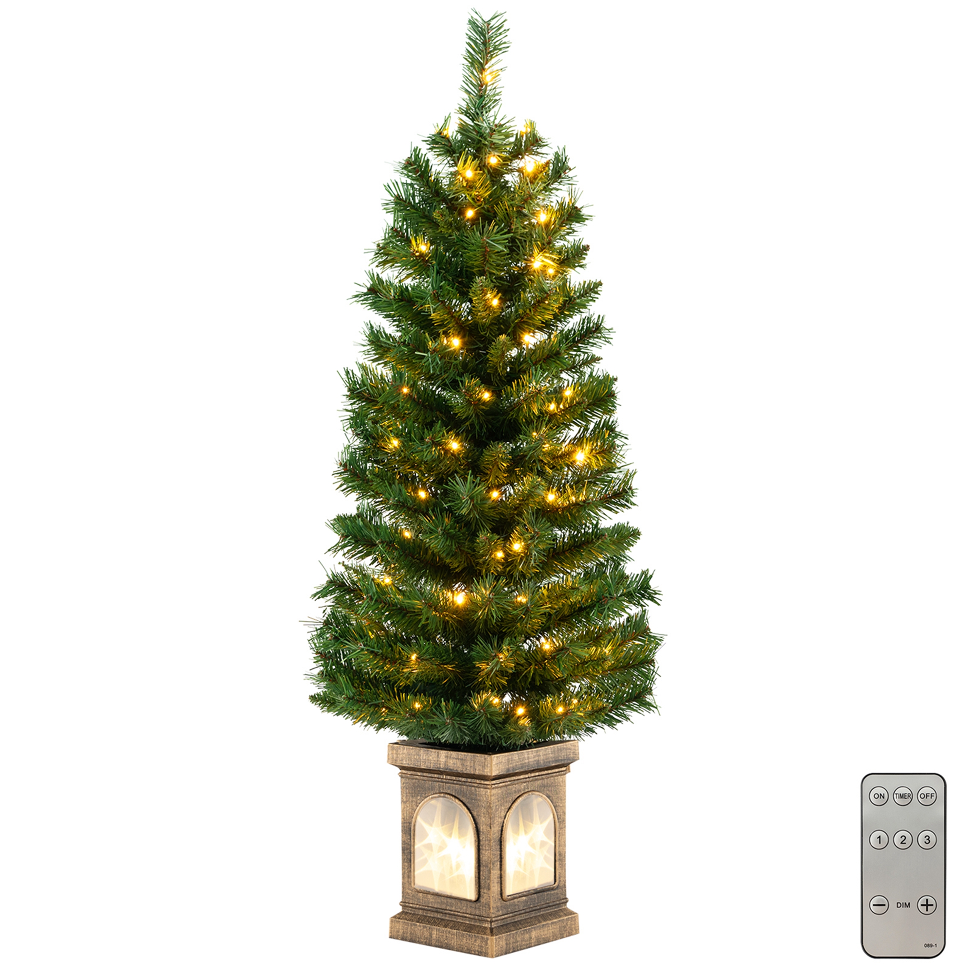 Costway 1 PC 4 FT Pre-Lit Potted Christmas Tree Artificial