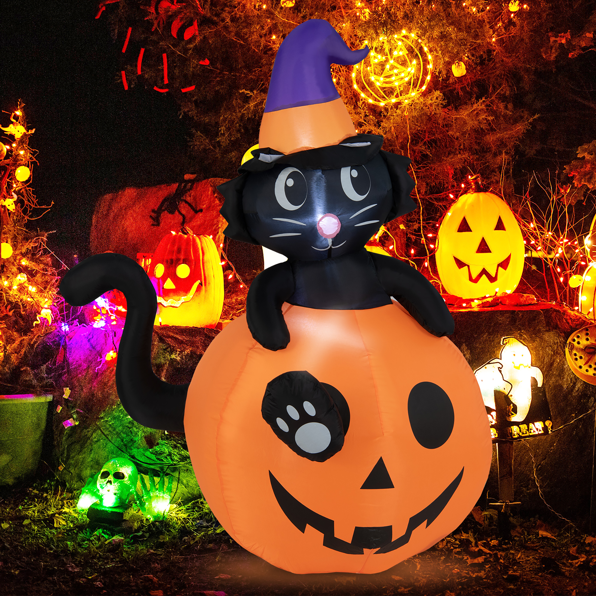 Costway 5 FT Tall Halloween Inflatable Décor with Black Cat