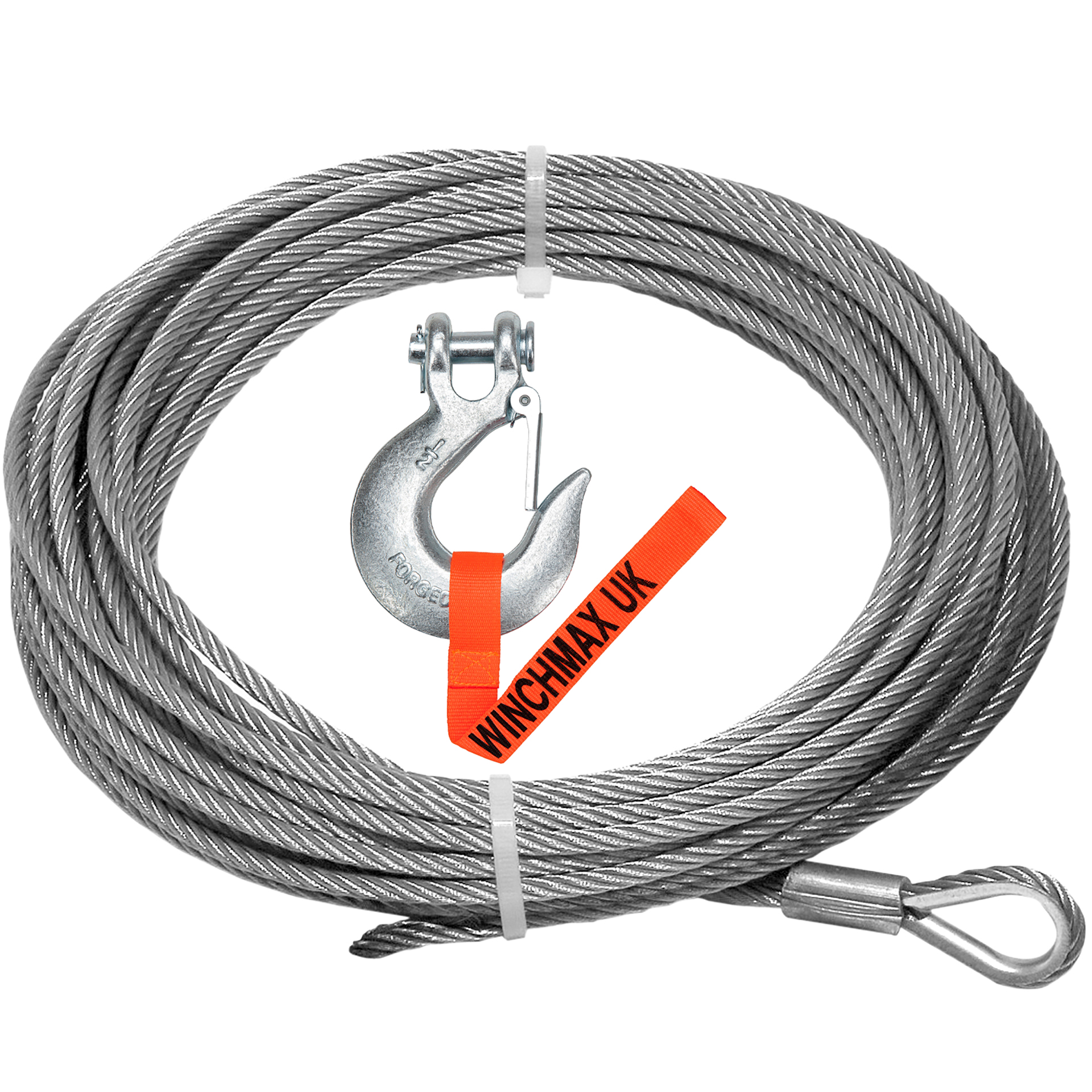 Steel Rope 25m X 14mm, Hole Fix. 1/2 Inch Hook