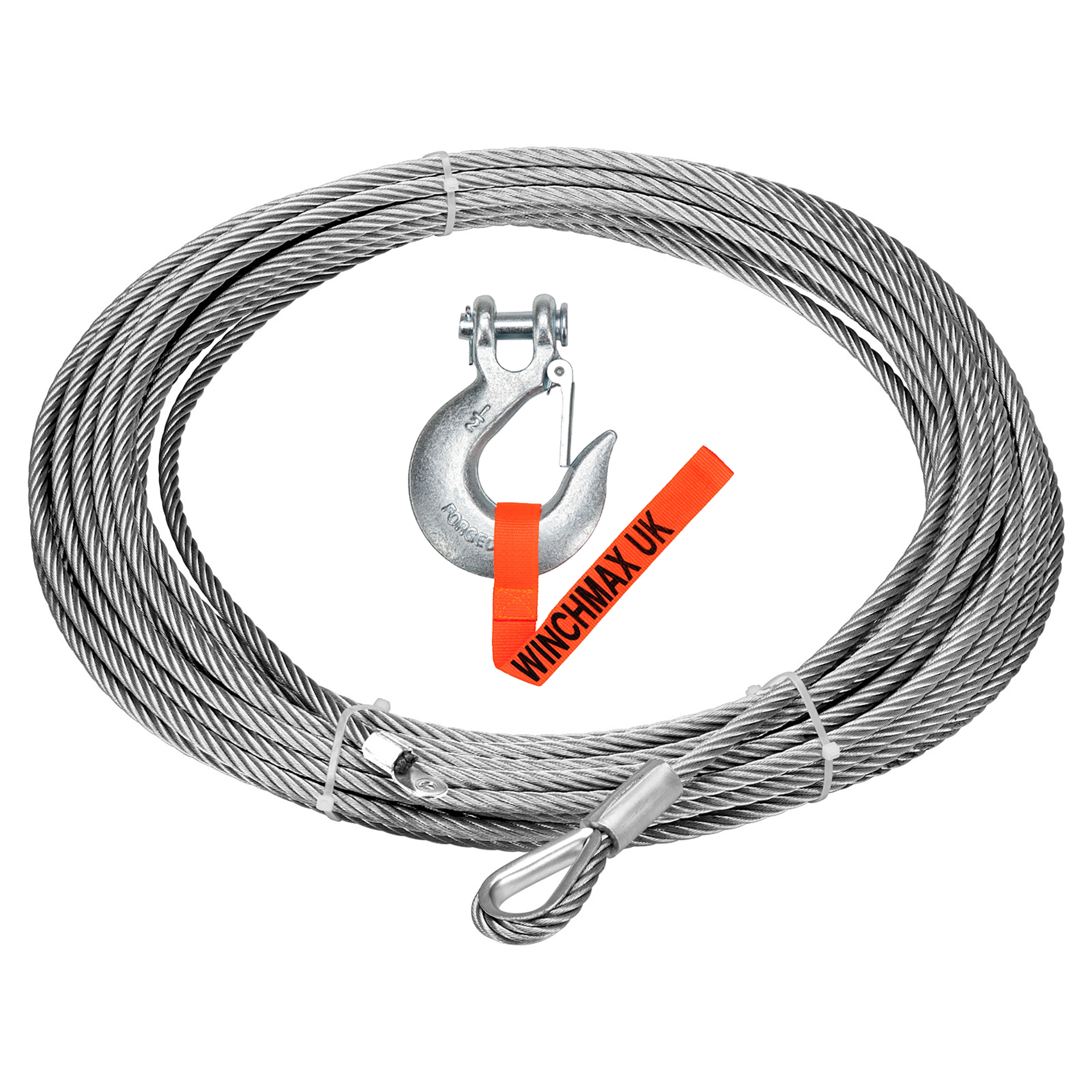 Steel Rope 26m x 12mm, Screw Fix. 1/2 inch Clevis Hook