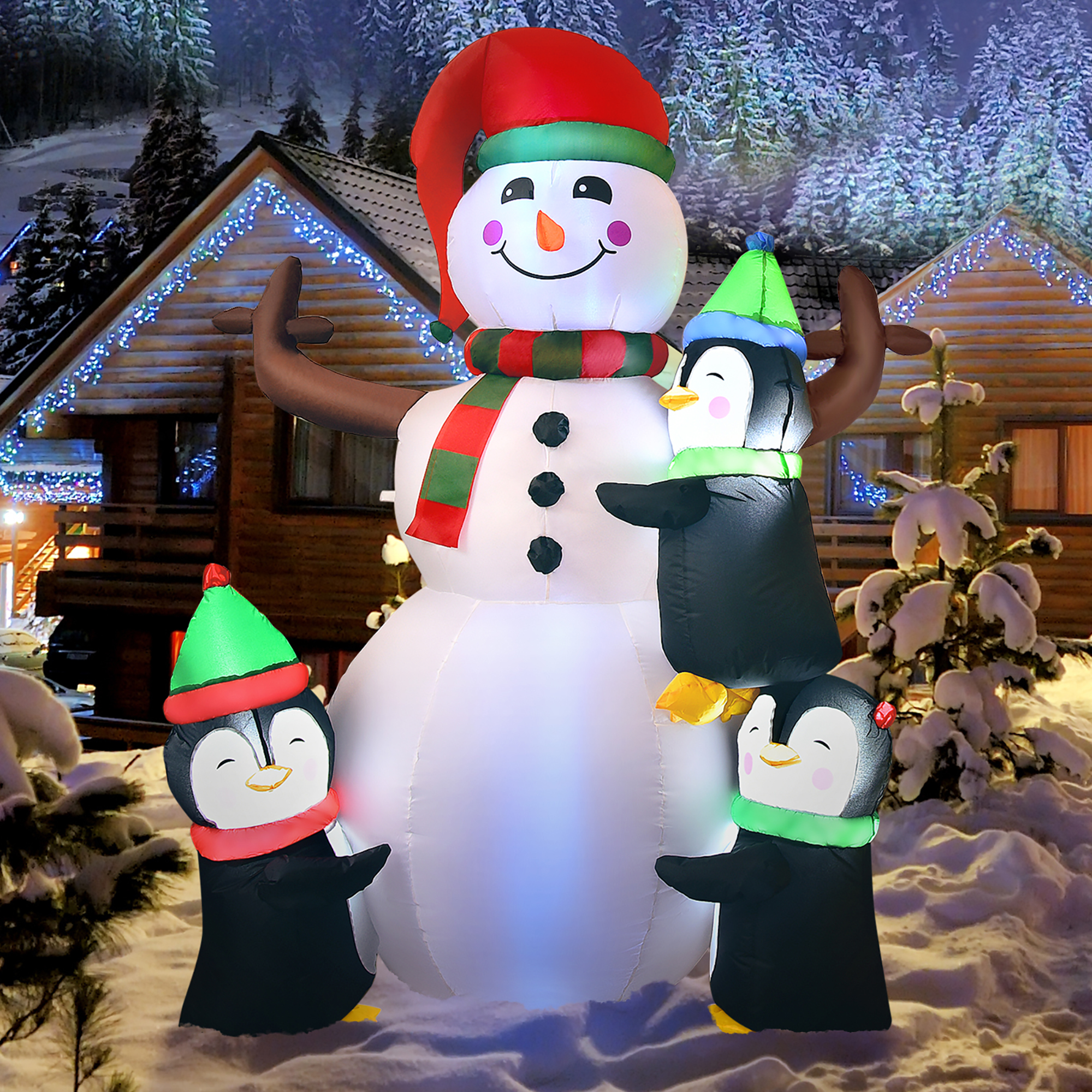 Costway 6ft Christmas Inflatable Snowman with Penguins Quick