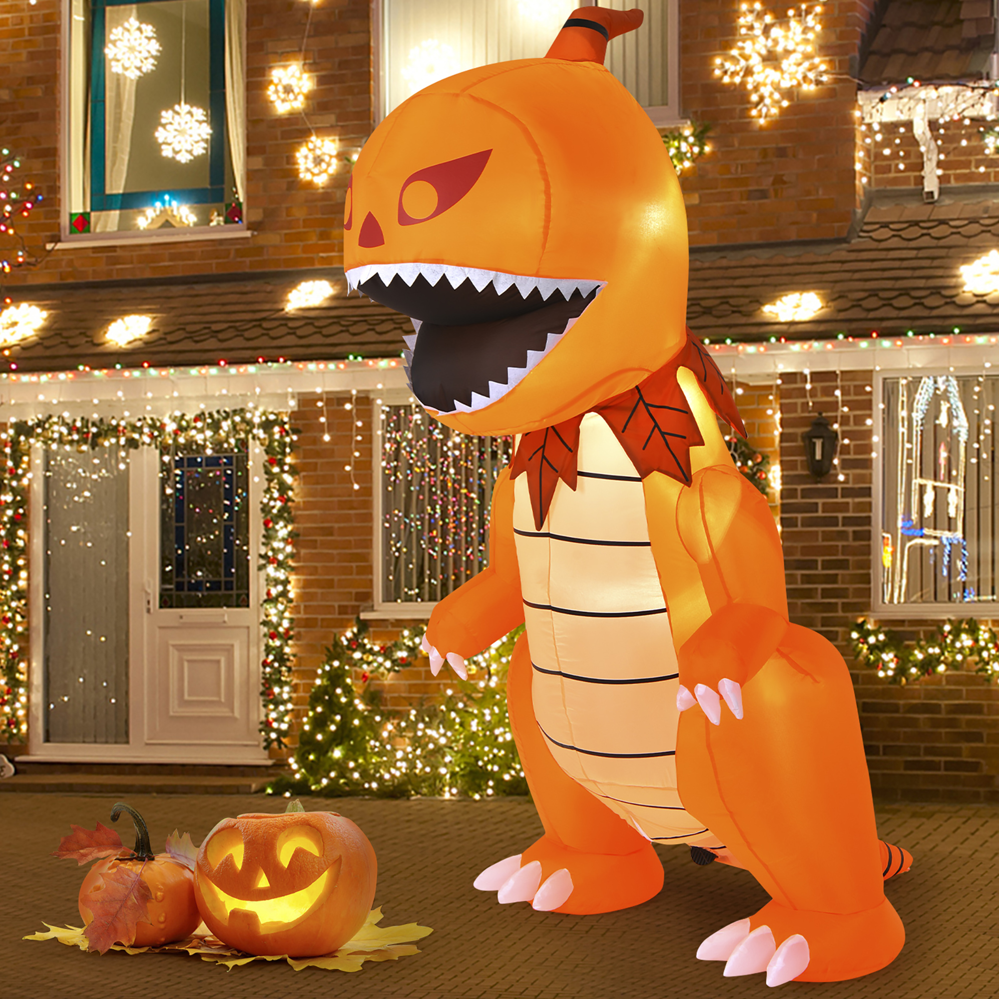 Costway 8FT Halloween Inflatable Pumpkin Head Dinosaur Blow