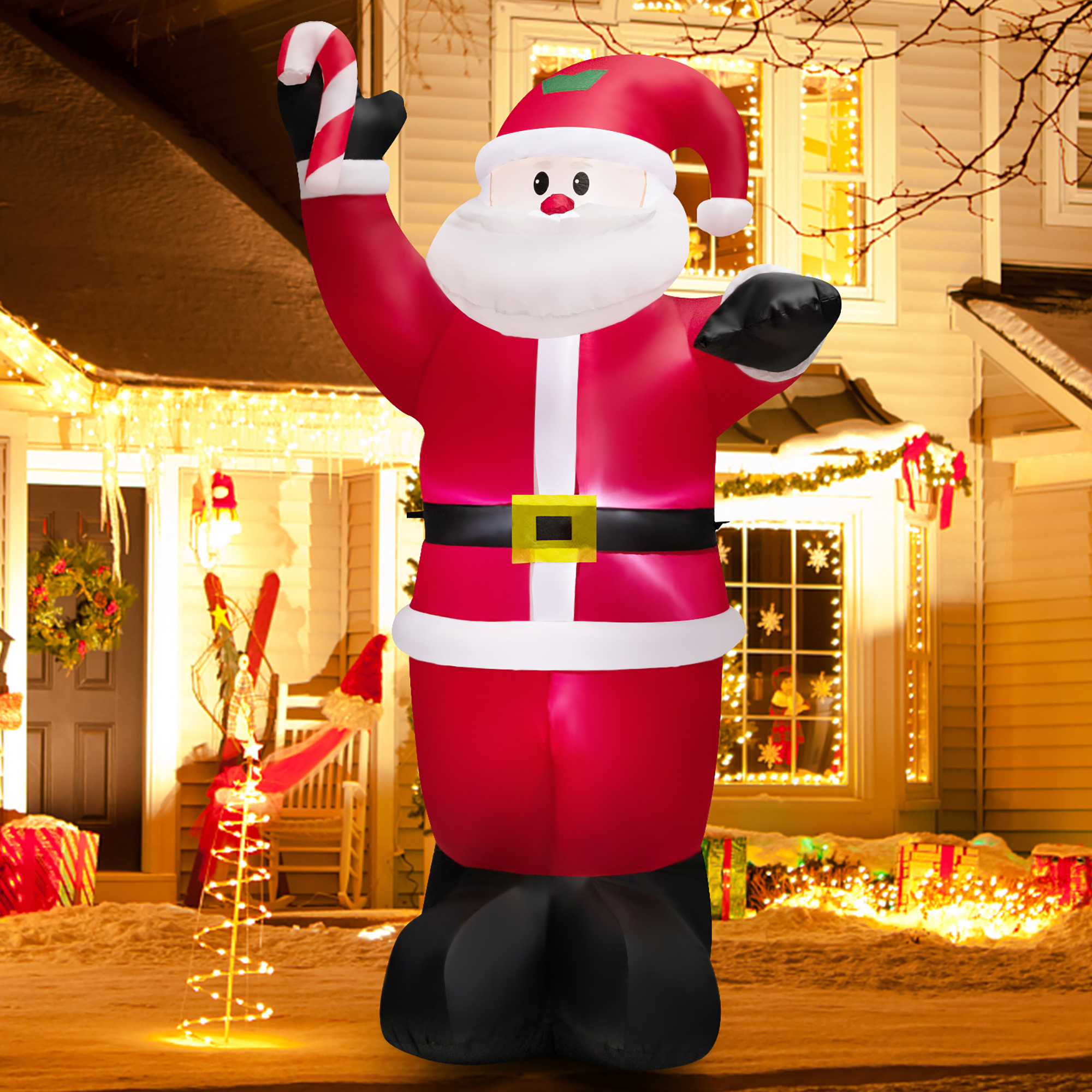 Costway 8 FT Inflatable Santa Claus Holding Crutch Lollipop