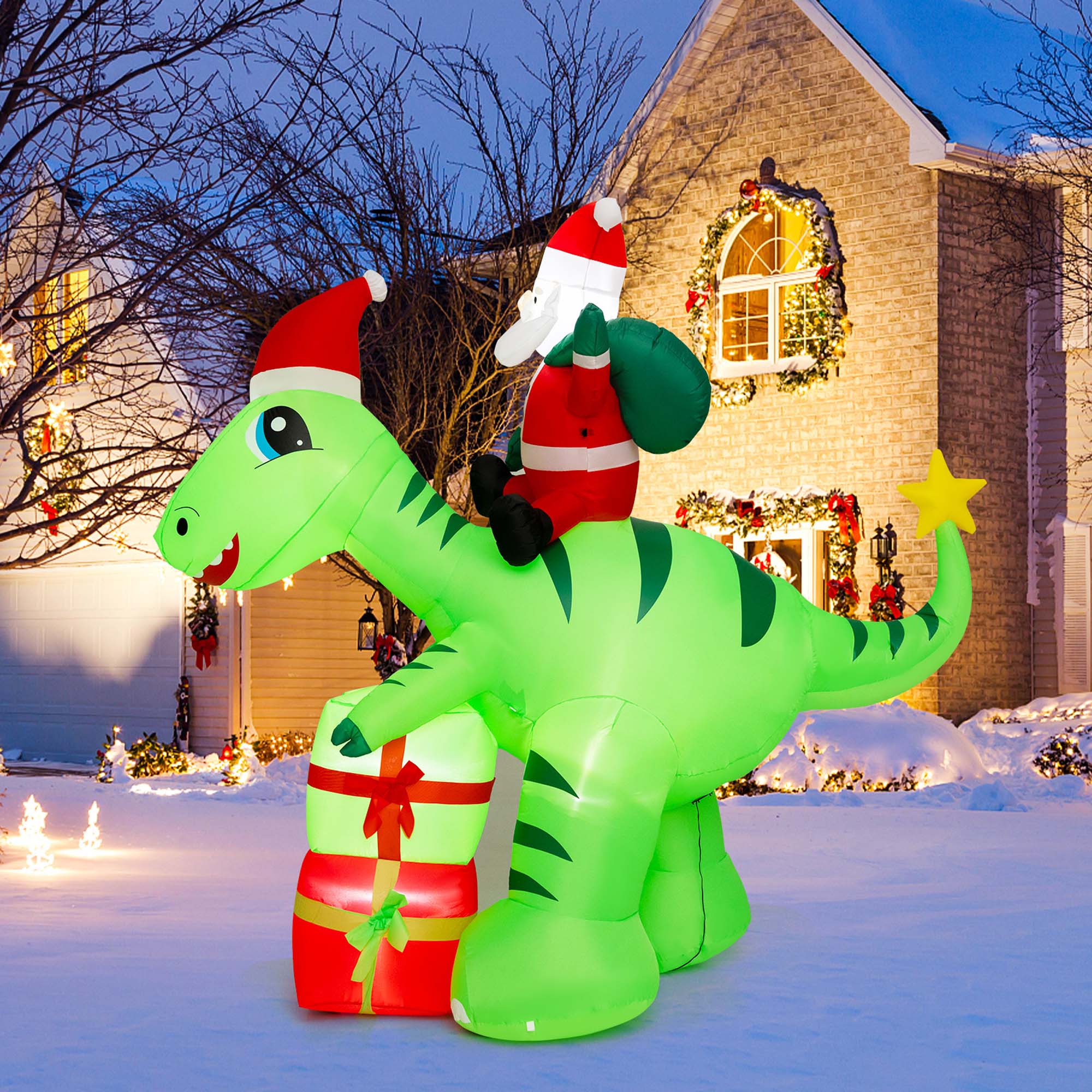 Costway 8FT Inflatable Christmas Santa Claus Dinosaur LED