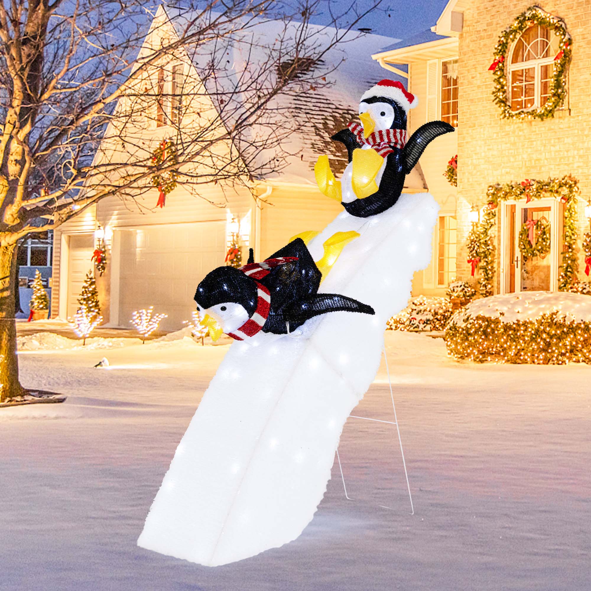 Costway 4FT Pre-Lit Christmas Penguin Ice Skating Decoration