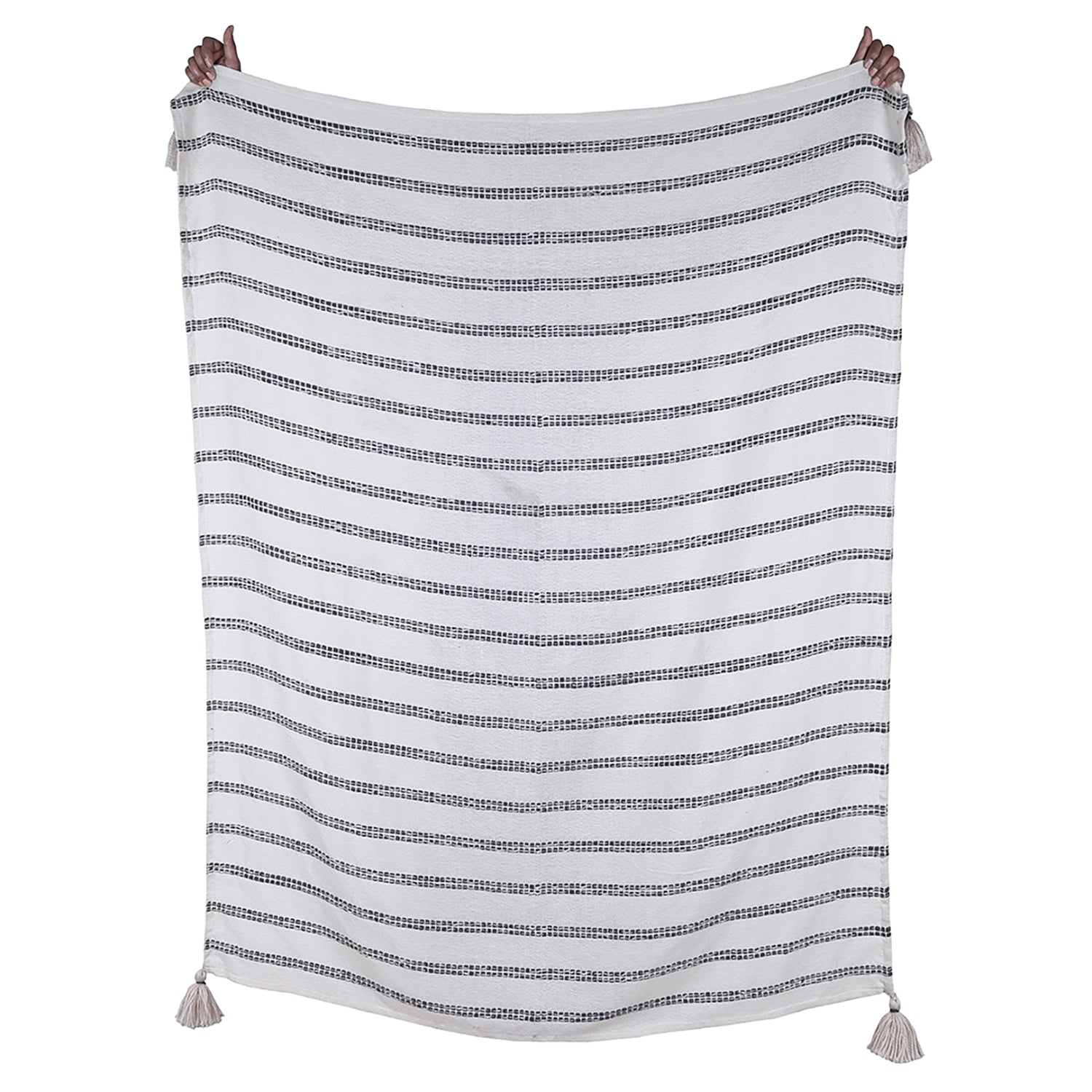 Natural Striped Throw, Indoor/Outdoor, 50" x 60", Gray