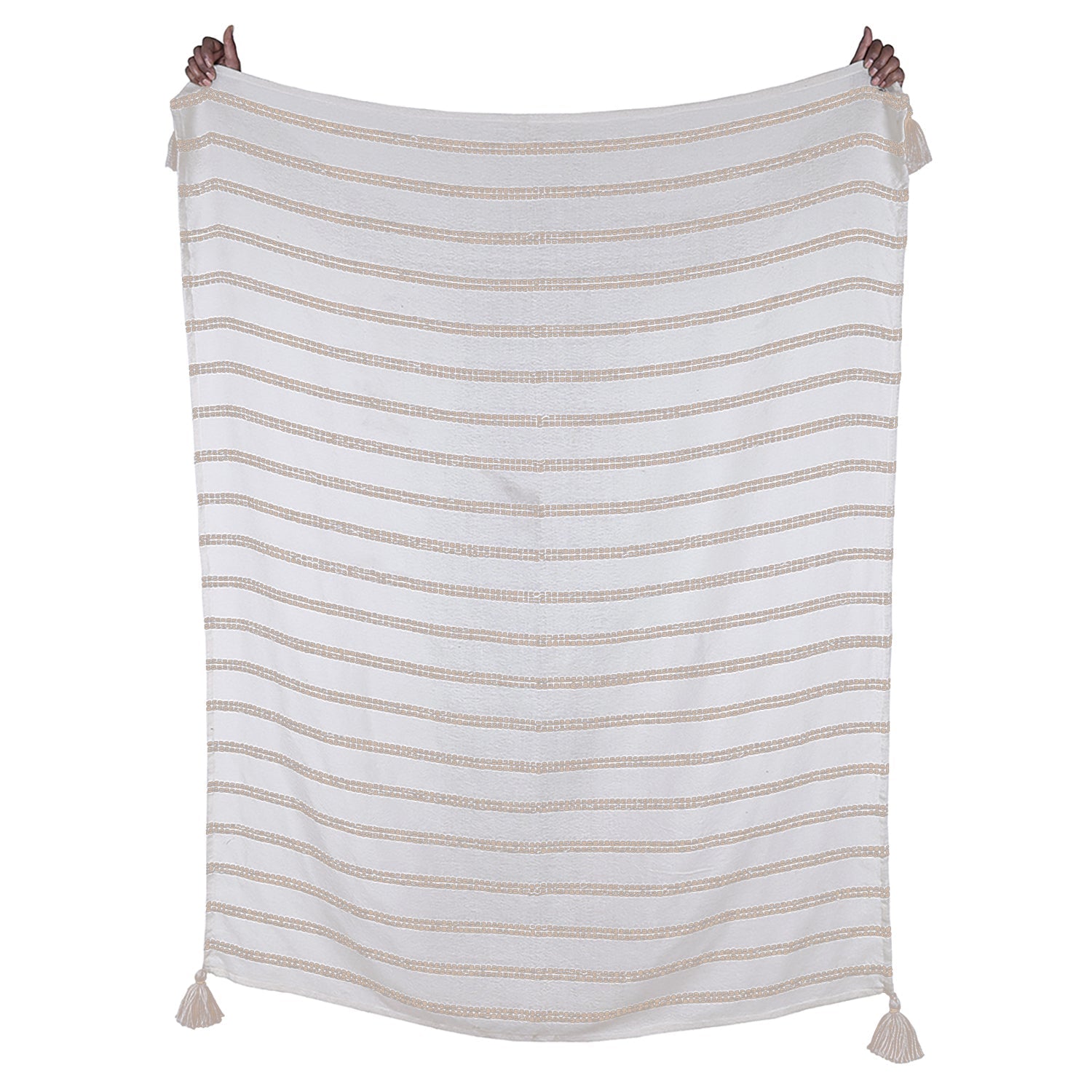 Natural Striped Throw, Indoor/Outdoor, 50" x 60", Cream