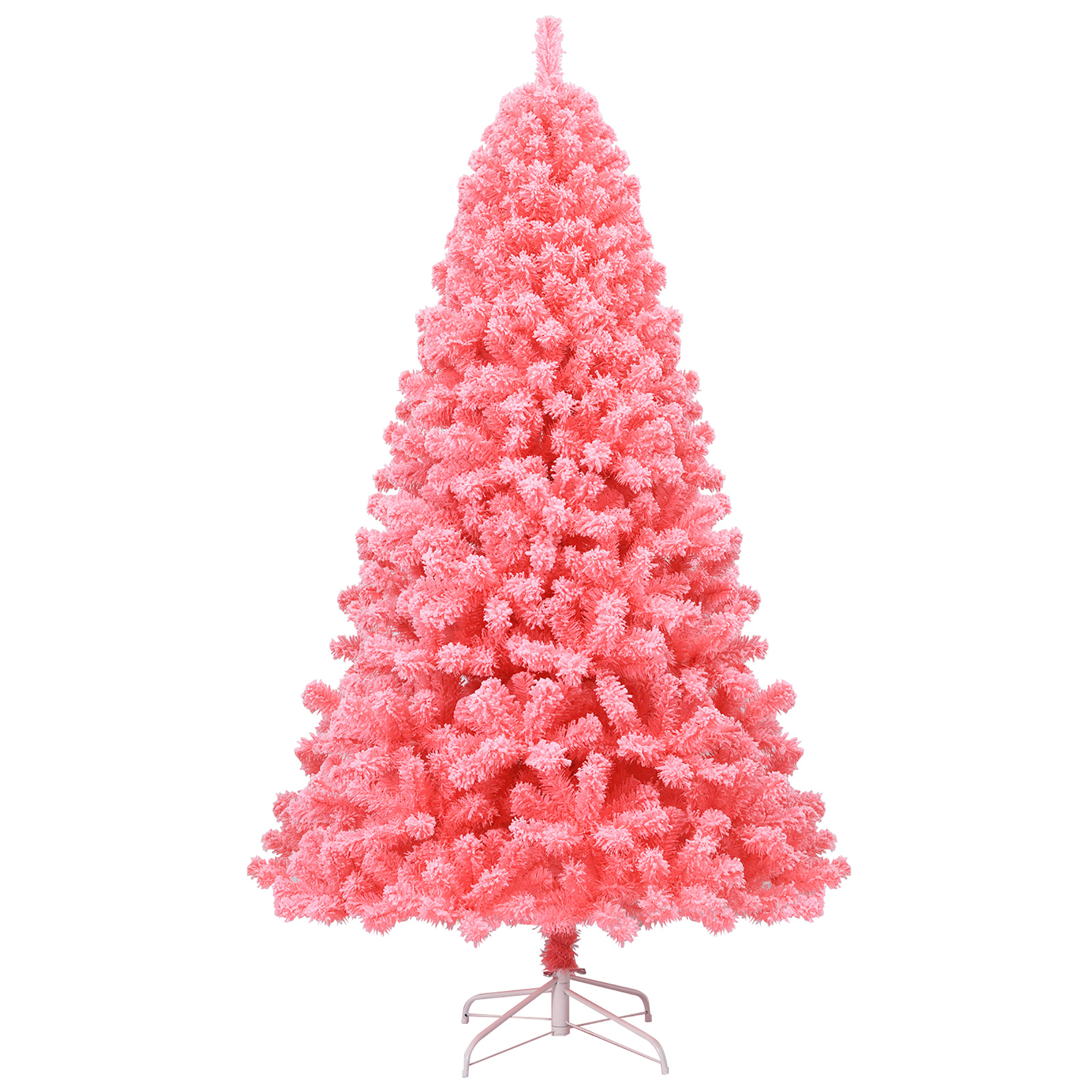 Costway 7.5ft Snow Flocked Hinged Pink Christmas Tree