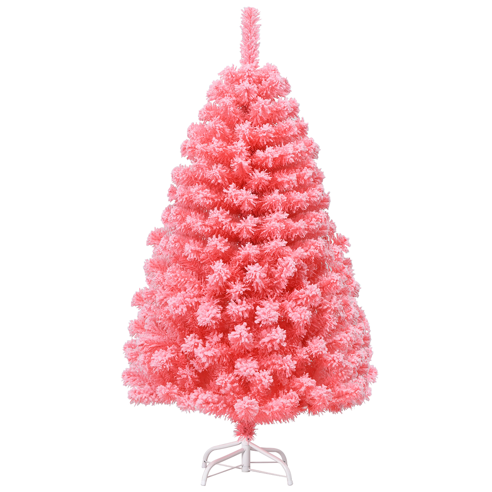 Costway 4.5ft Snow Flocked Hinged Pink Christmas Tree