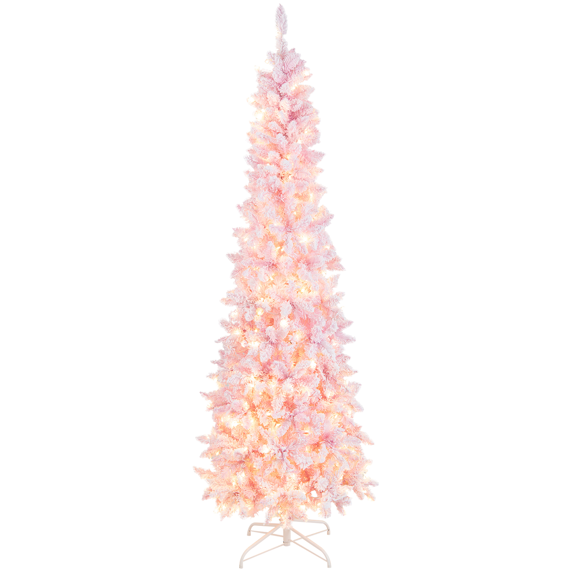 Costway 7FT Pre-Lit Snow Flocked Hinged Pencil Xmas Tree