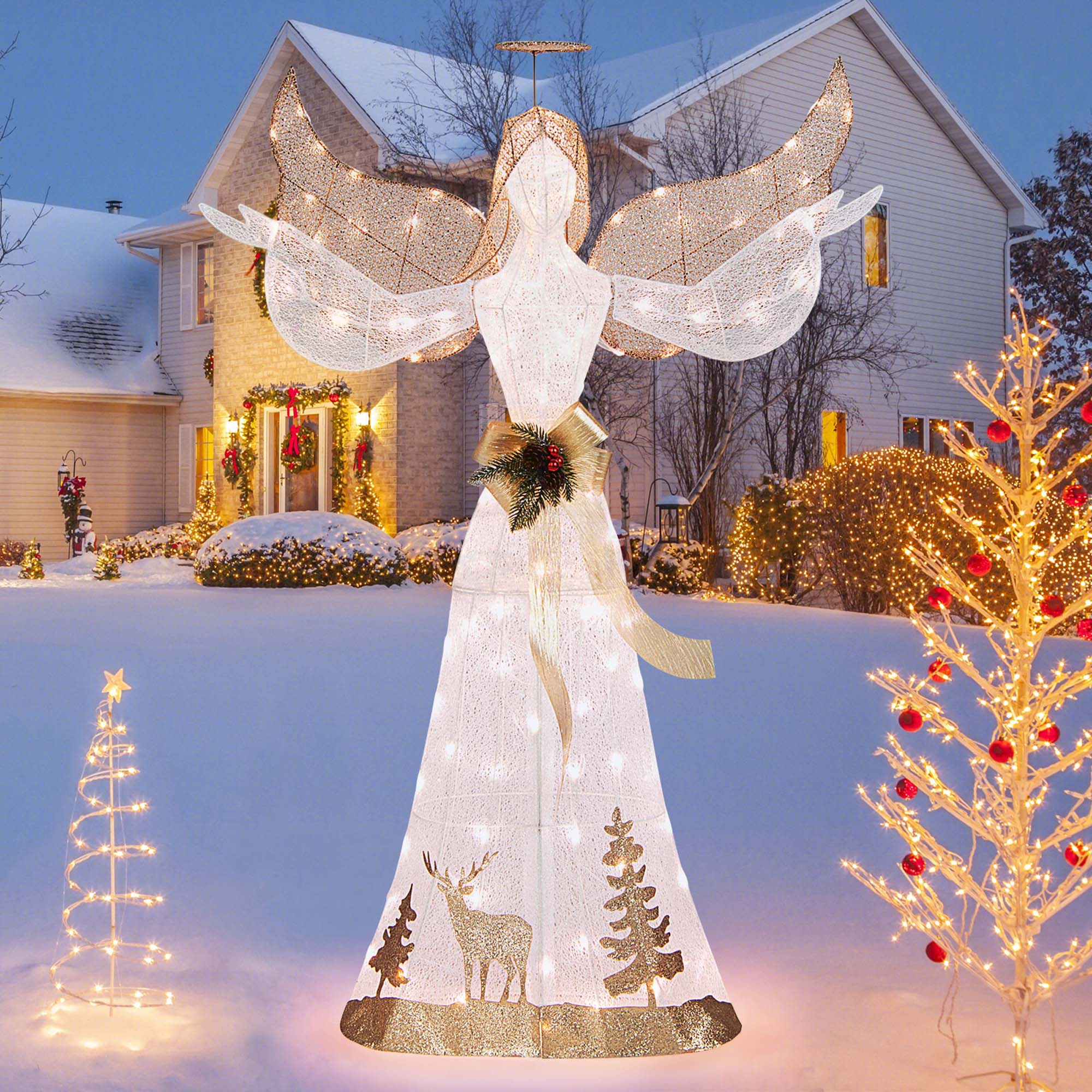 Costway 5 FT Pre-Lit Christmas Angel 3D Glittered Decoration