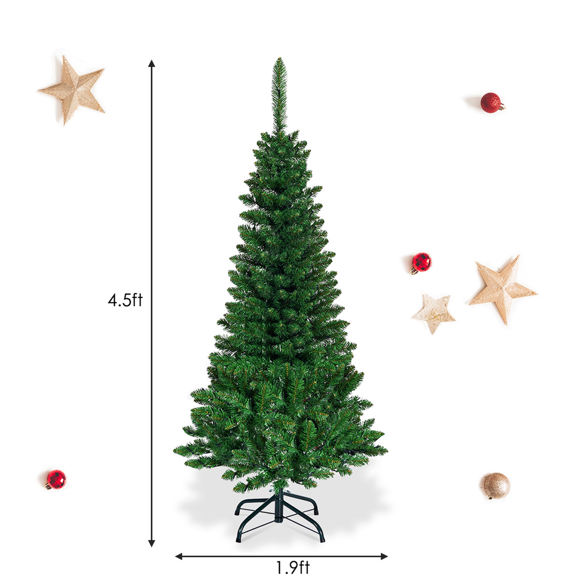 Costway 7.5ft Pre-Lit Hinged Artificial Pencil Xmas tree