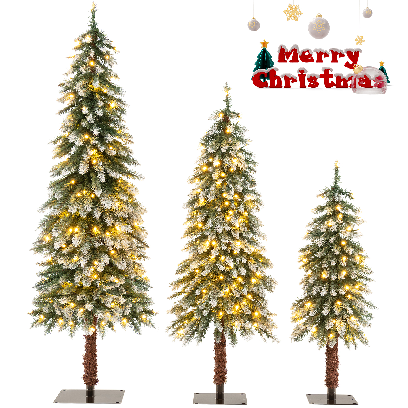 Costway Pre-Lit Christmas Tree Set of 3 Slim Artificial