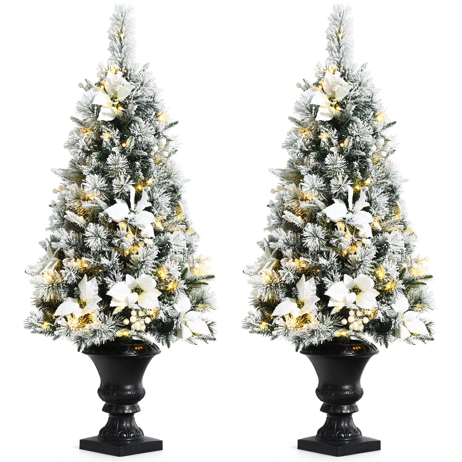 Costway Set of 2 Pre-lit Snowy Christmas Entrance Tree 4FT