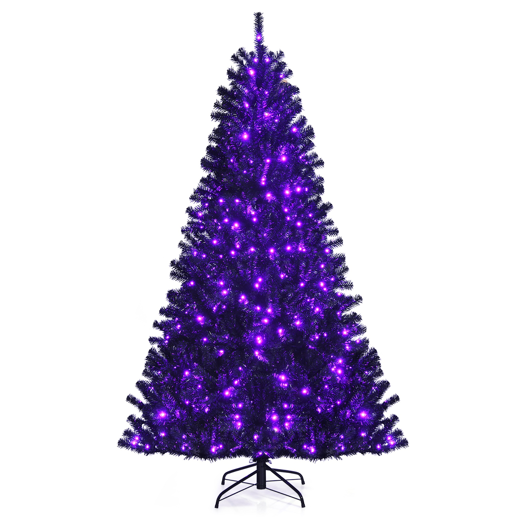 Costway 7ft Pre-lit PVC Christmas Halloween Tree Black